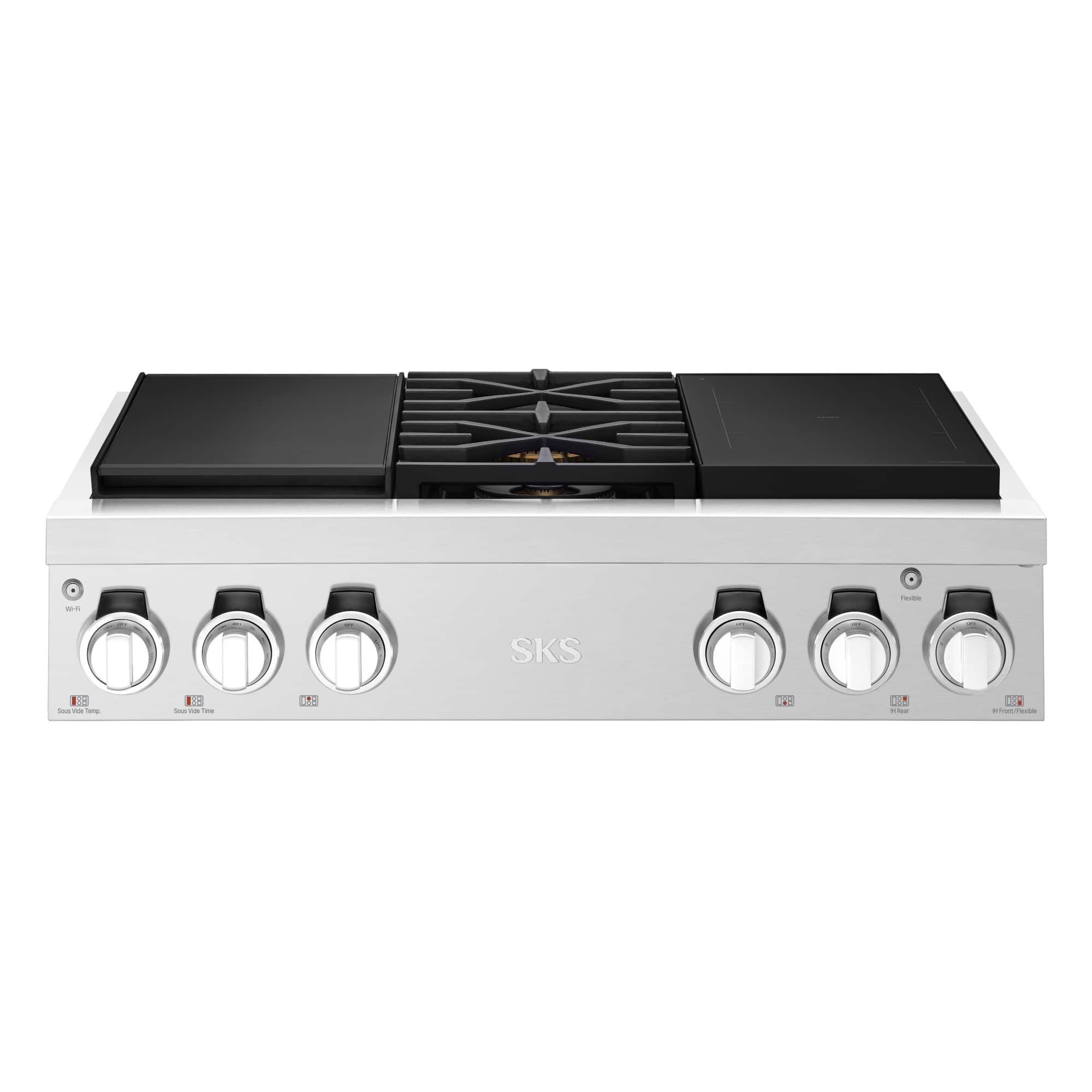 SKS - Professional Series 36-inch Dual Fuel Pro Rangetop with Sous-Vide, 2 Burners and 2 Induction Zones - Stainless Steel
