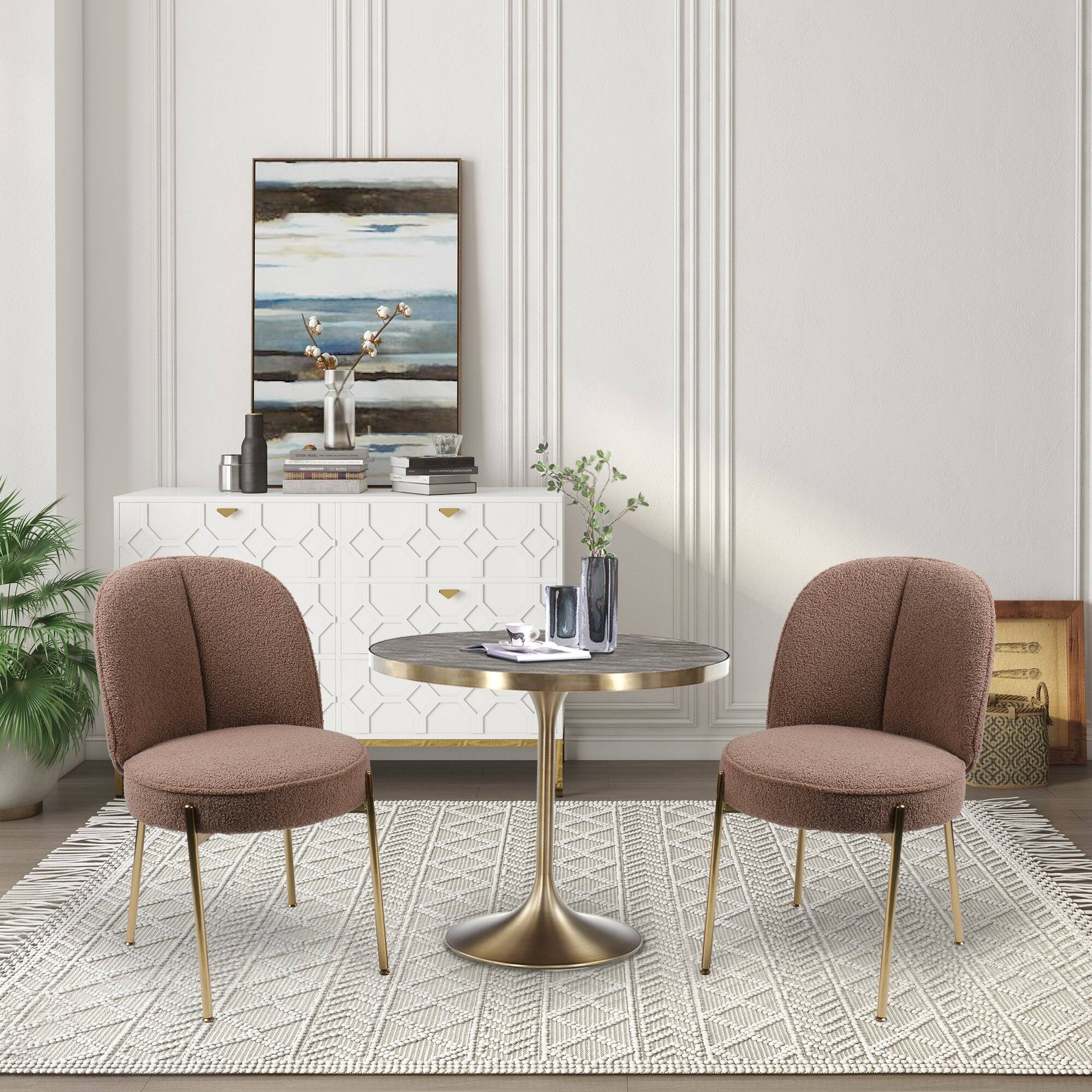 Alt View 2. Boyel Living - Teddy Fabric Dinning Chair in Brown with Adjustable Foot Nails (Set of 2) - Brown.