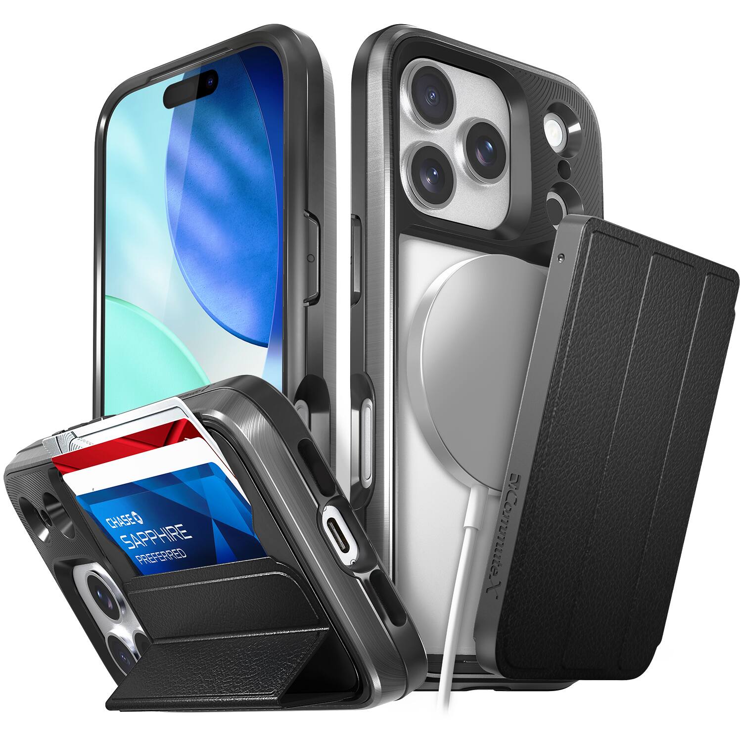 Vena - vCommuteX For Apple iPhone 17 Pro Case Wallet Leather, Detachable Card Cover, Military Grade Drop Protection - Black