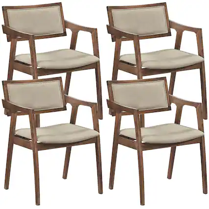 Front. Costway - Costway Rubber Wood Dining Chairs Set of 4 with Arms,Curved Seat & Back for Room - Dark Beige,Rustic Brown.