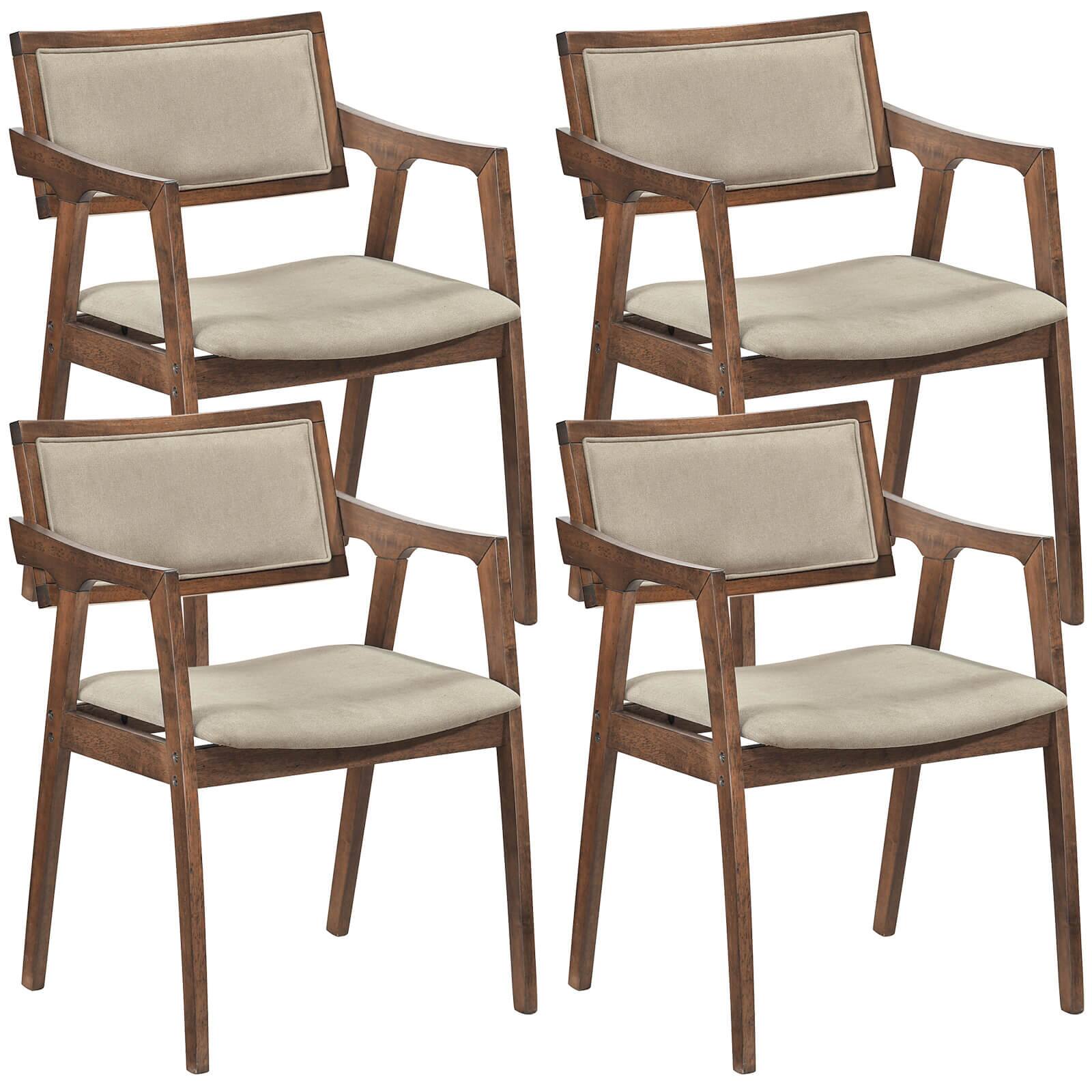 Front. Costway - Costway Rubber Wood Dining Chairs Set of 4 with Arms,Curved Seat & Back for Room - Dark Beige,Rustic Brown.