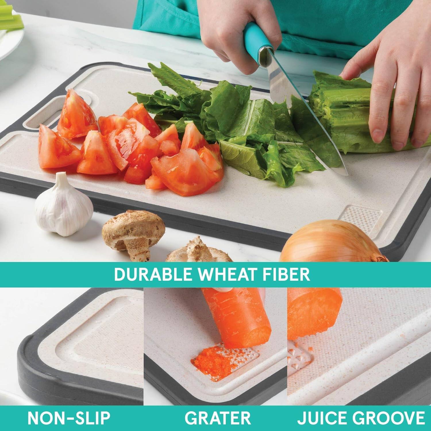 DURABLE WHEAT FIBER

NON-SLIP

GRATER

JUICE GROOVE