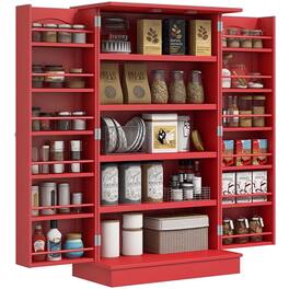 Homcom - Kitchen Pantry Cabinet, Kitchen Cabinet with 12 Door Shelves, Double Doors - Red