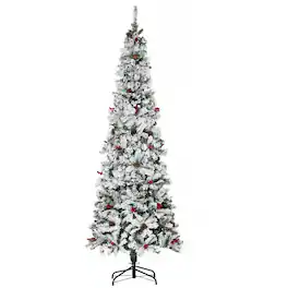 BreeBe - 7.5 ft Pencil Snow Flocked Artificial Christmas Tree with 600 Pine Realistic Branches - Green