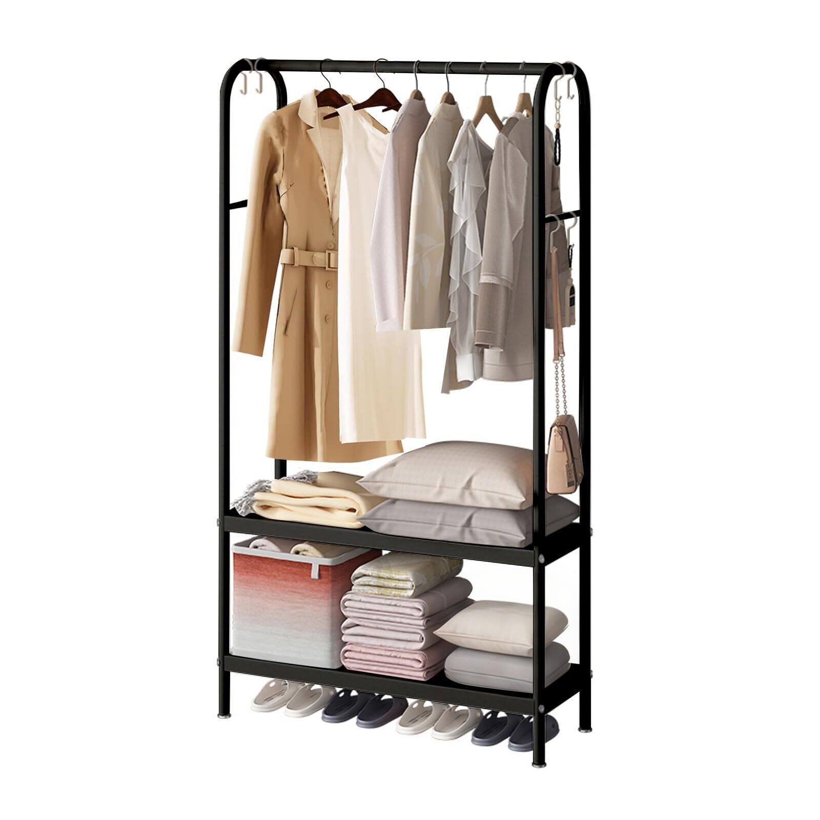 Front. Acekool - Heavy Duty Clothes Rack Freestanding Garment Rack With Shelves Metal Clothing Closet Storage Portable Clothes Hanger - Black.