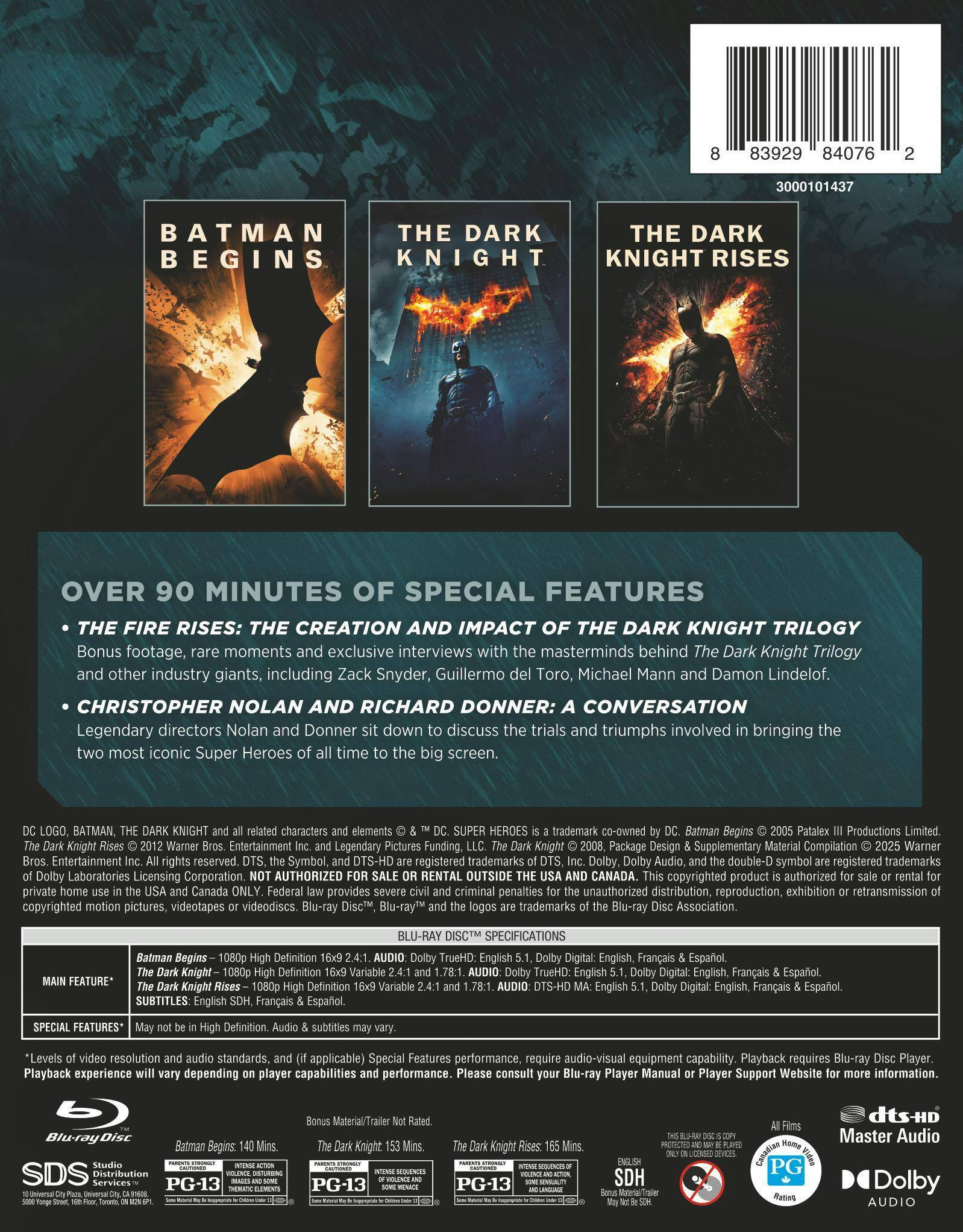 Back. The Dark Knight Trilogy   - BLU-RAY.