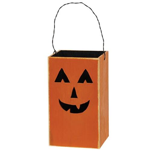 Front. BreeBe - Distressed Wooden Jack O' Lantern Luminary - Orange.