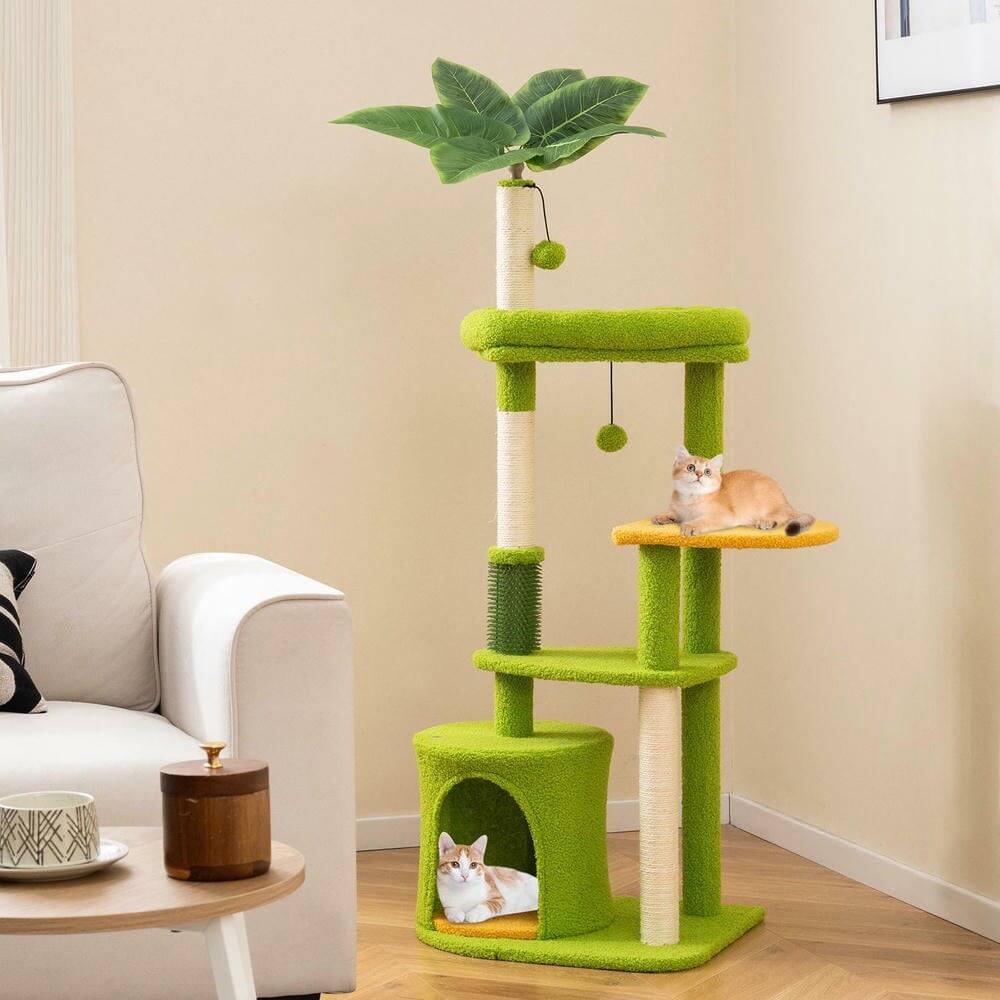Left. Kadyn - Cute Multi-Level Cat Tree for Adult Cats and Kittens, Green - Green.