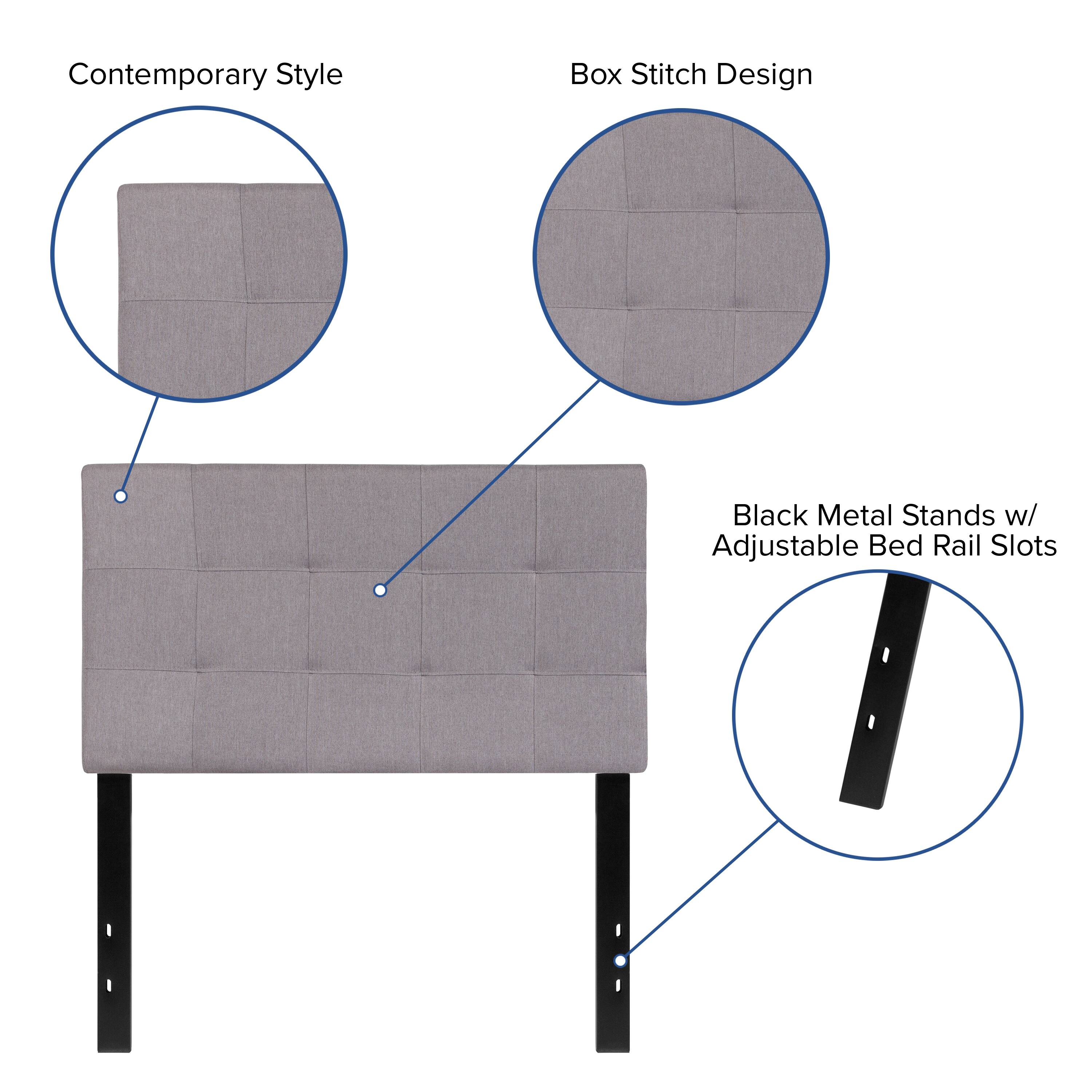 Contemporary Style Box Stitch Design Black Metal Stands w/ Adjustable Bed Rail Slots