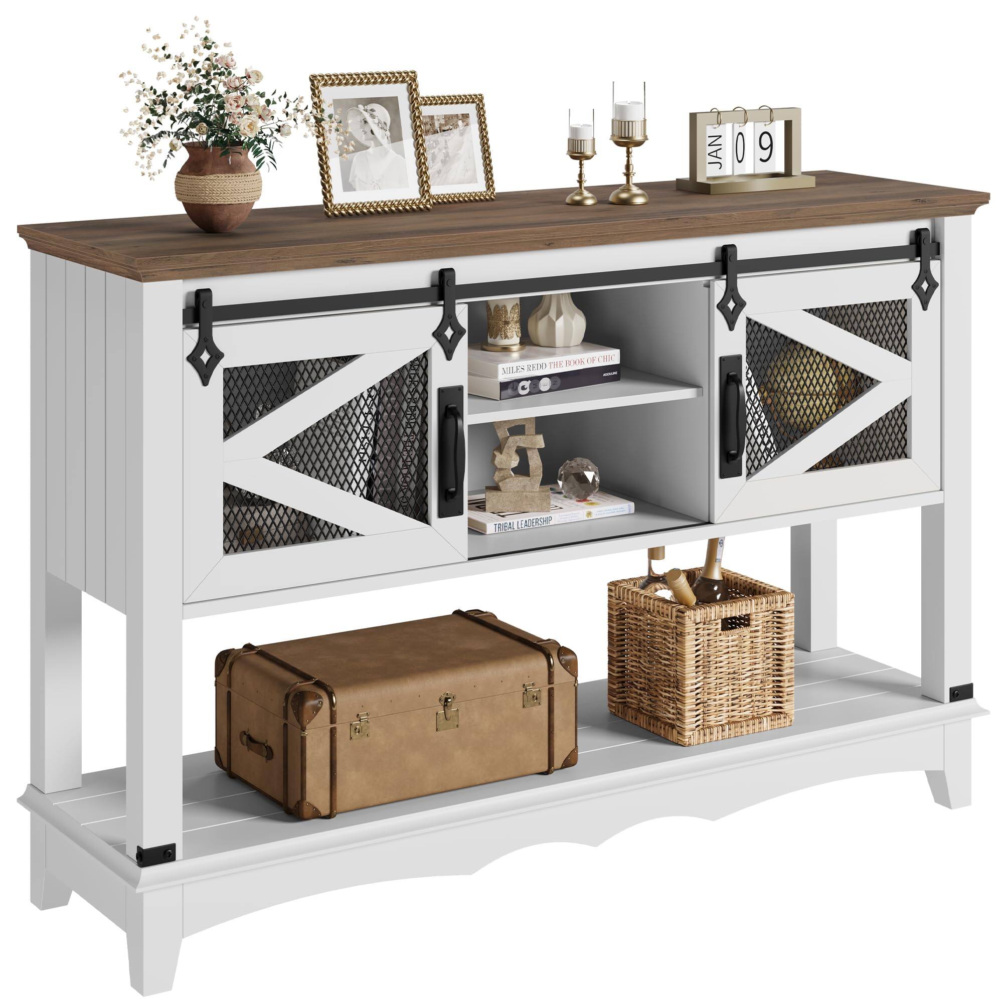 Jojoka - 46" Entryway Table with Storage, Farmhouse Foyer Table, Sofa Table, Wooden Console Table for Living Room - White