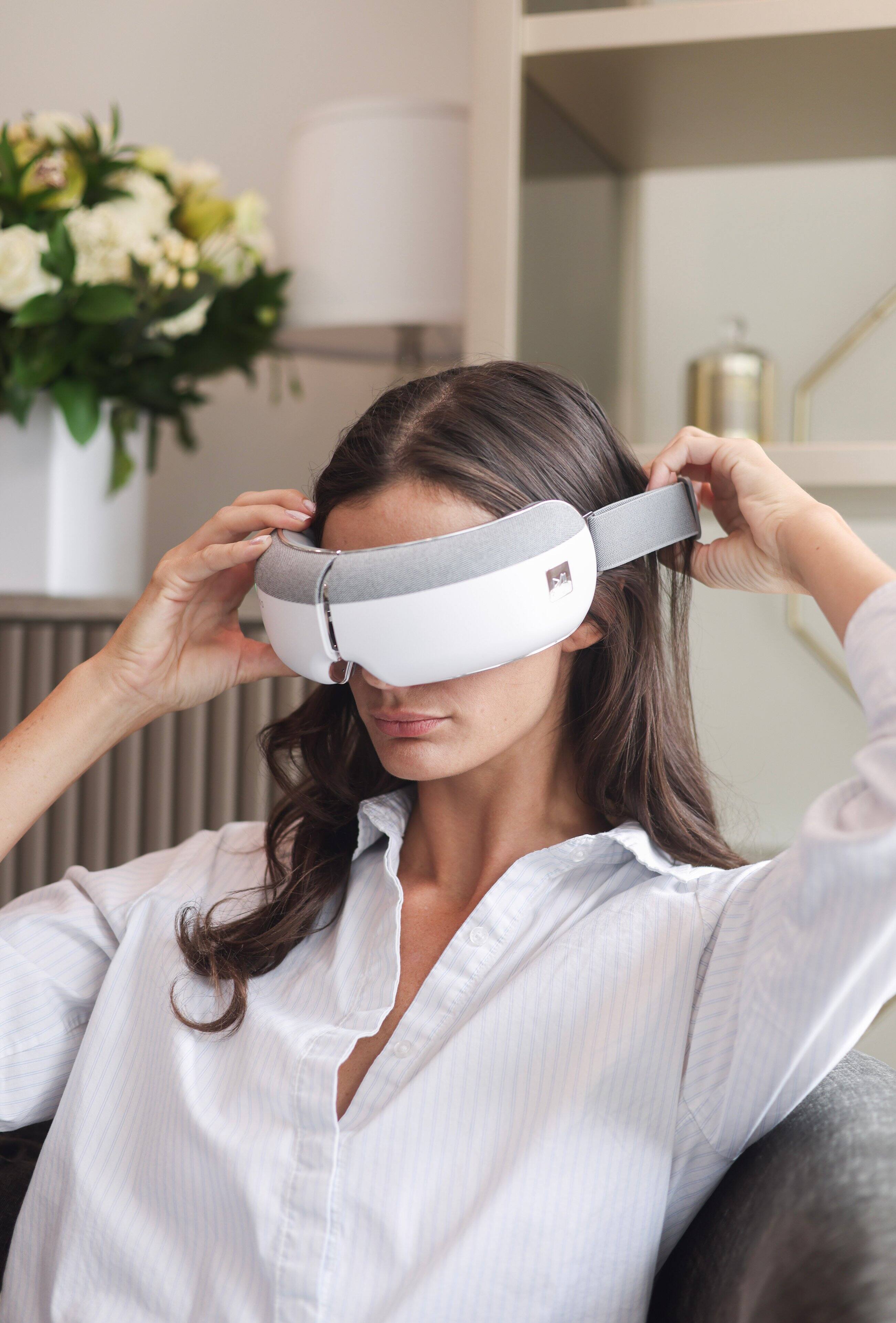 Back. Miko - Miko Gaze Eye Massager with Heat, Bluetooth Music, 4 Massage Modes, 4 Intensities, Ergonomic Fit, Eye Strain Relief - White.