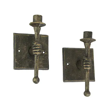 Front. Zeckos - Set of 2 Cast Iron Antique Bronze Finish Torchbearer Wall Sconce Candle Holders - Bronze.