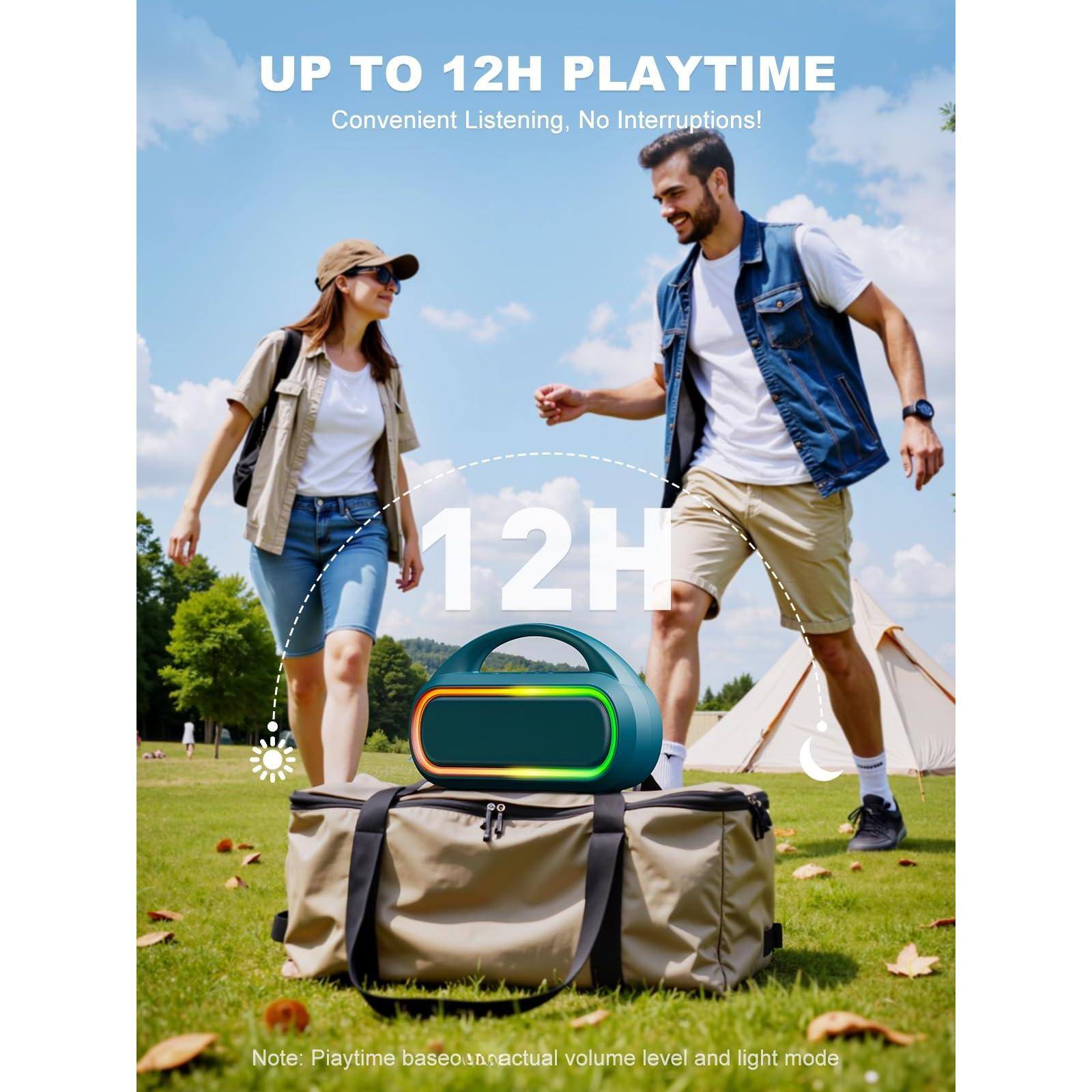 UP TO 12H PLAYTIME  
Convenient Listening, No Interruptions!  

Note: Playtime based on actual volume level and light mode