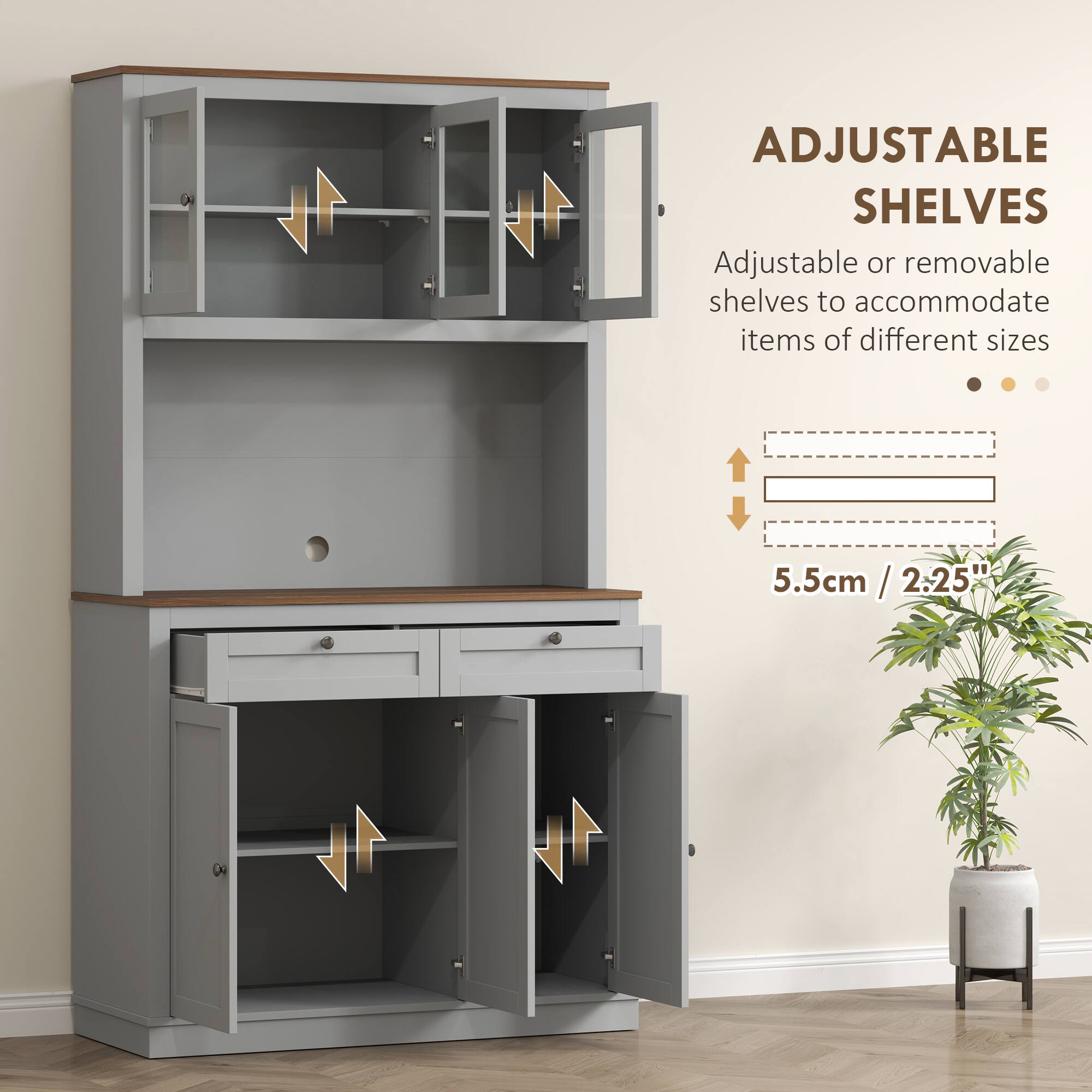 ADJUSTABLE SHELVES

Adjustable or removable shelves to accommodate items of different sizes

5.5cm / 2.25"

5.5cm / 2.25"