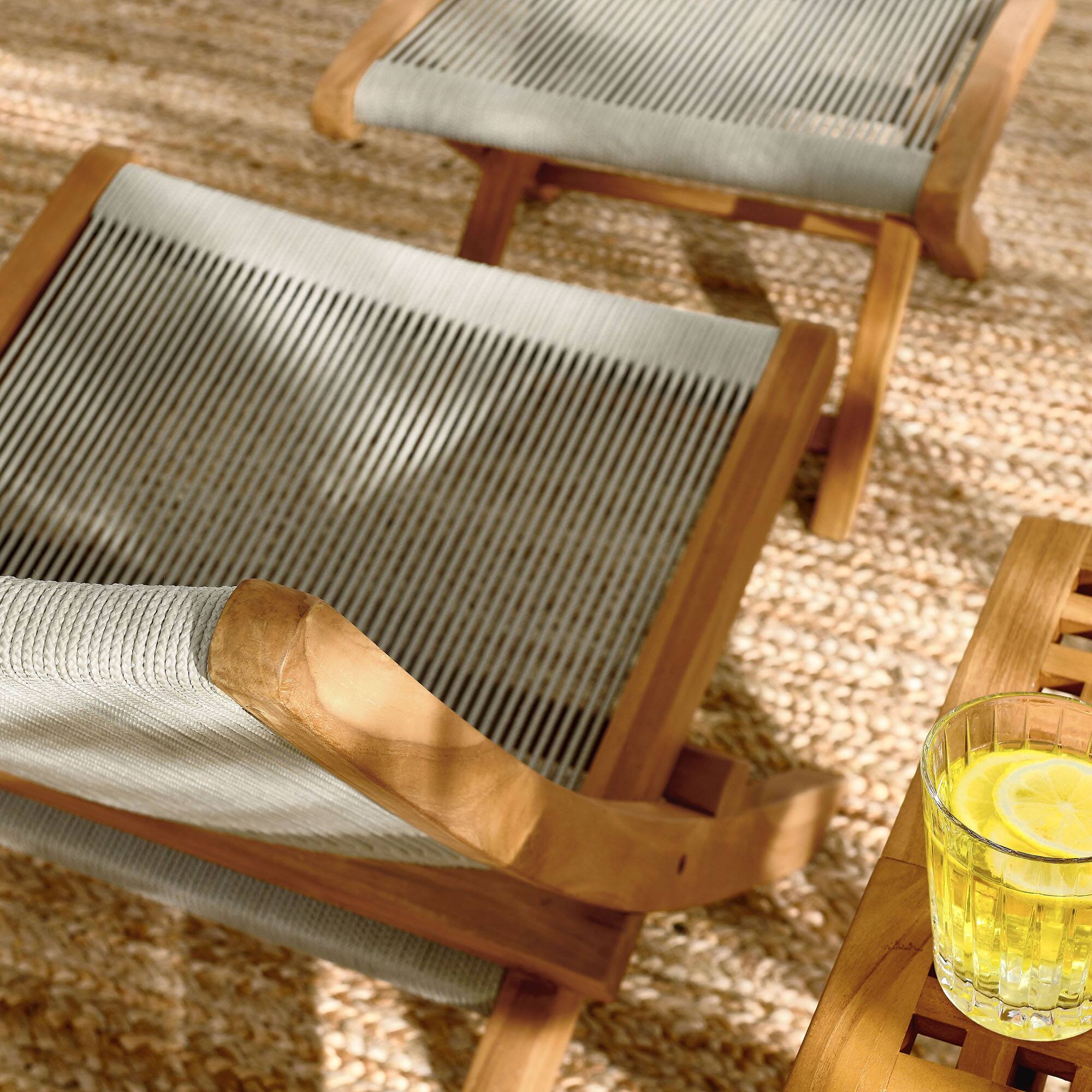 Alt View 3. Modway - Vienna 2-Piece Outdoor Patio Teak and Rope Folding Accent Lounge Chair and Ottoman Set by Modway - Natural Natural.