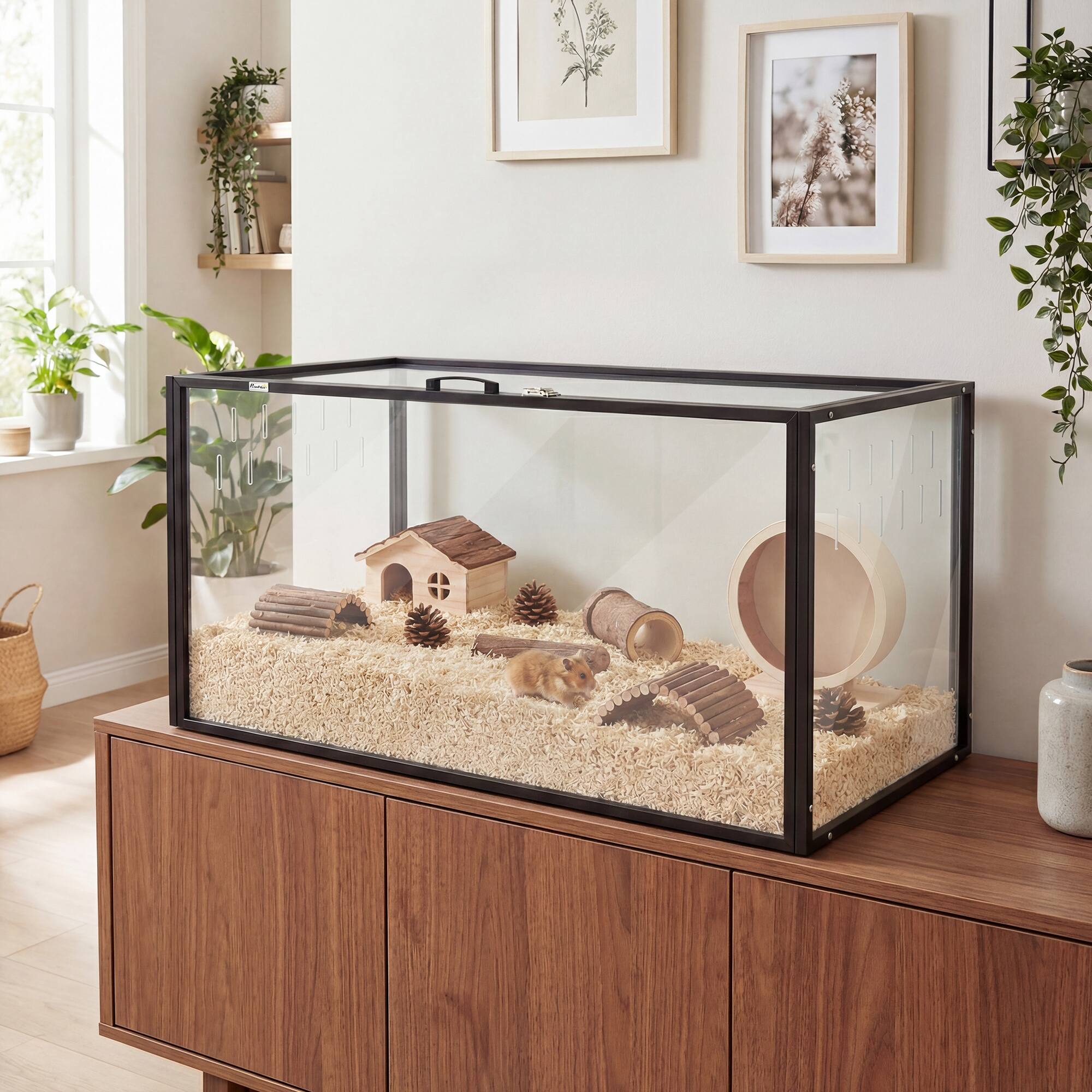 Alt View 1. Pawhut - Acrylic Hamster Cage, Chewproof Guinea Pig Cage with Openable Top, for Hedgehog - Black.