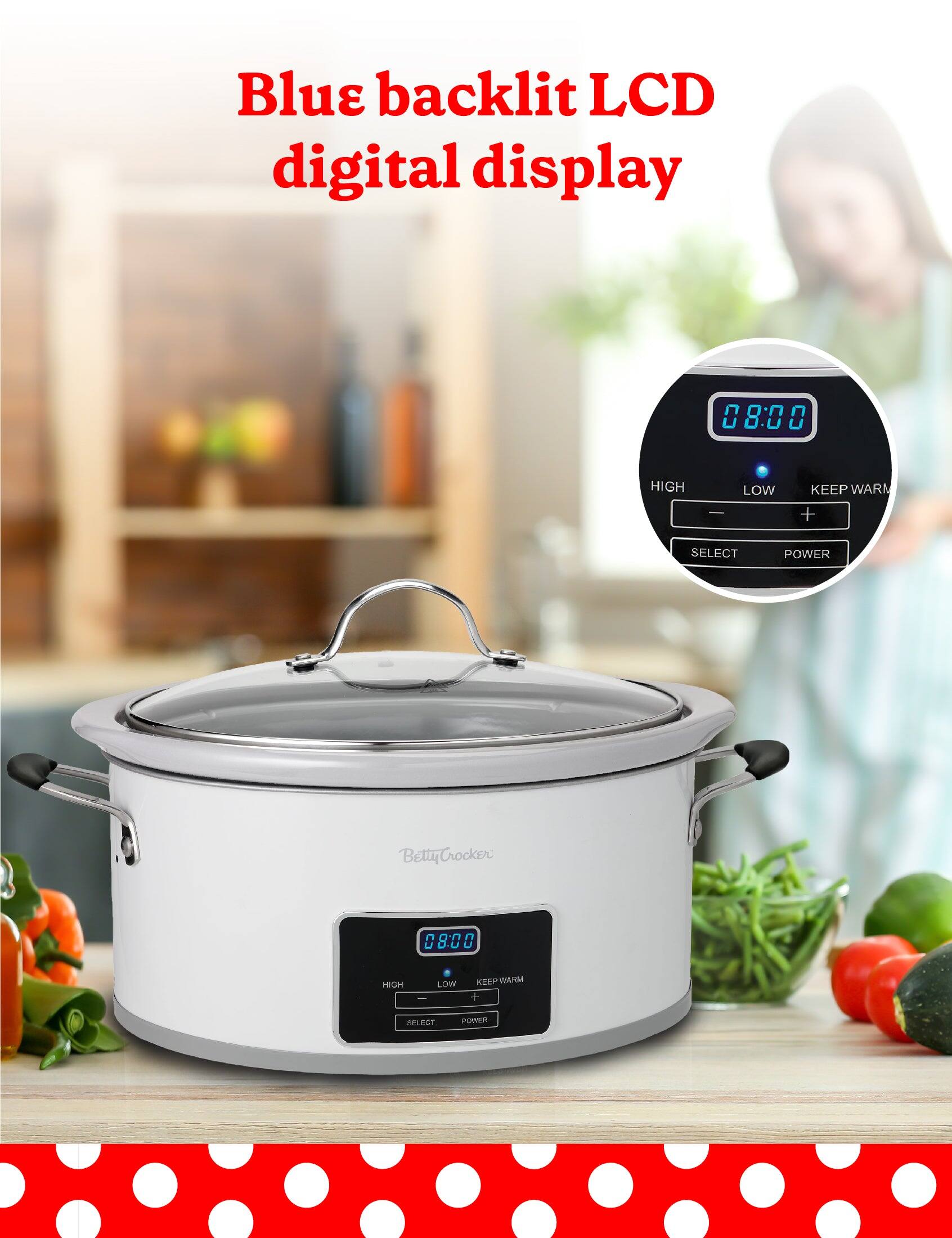 Blue backlit LCD digital display.