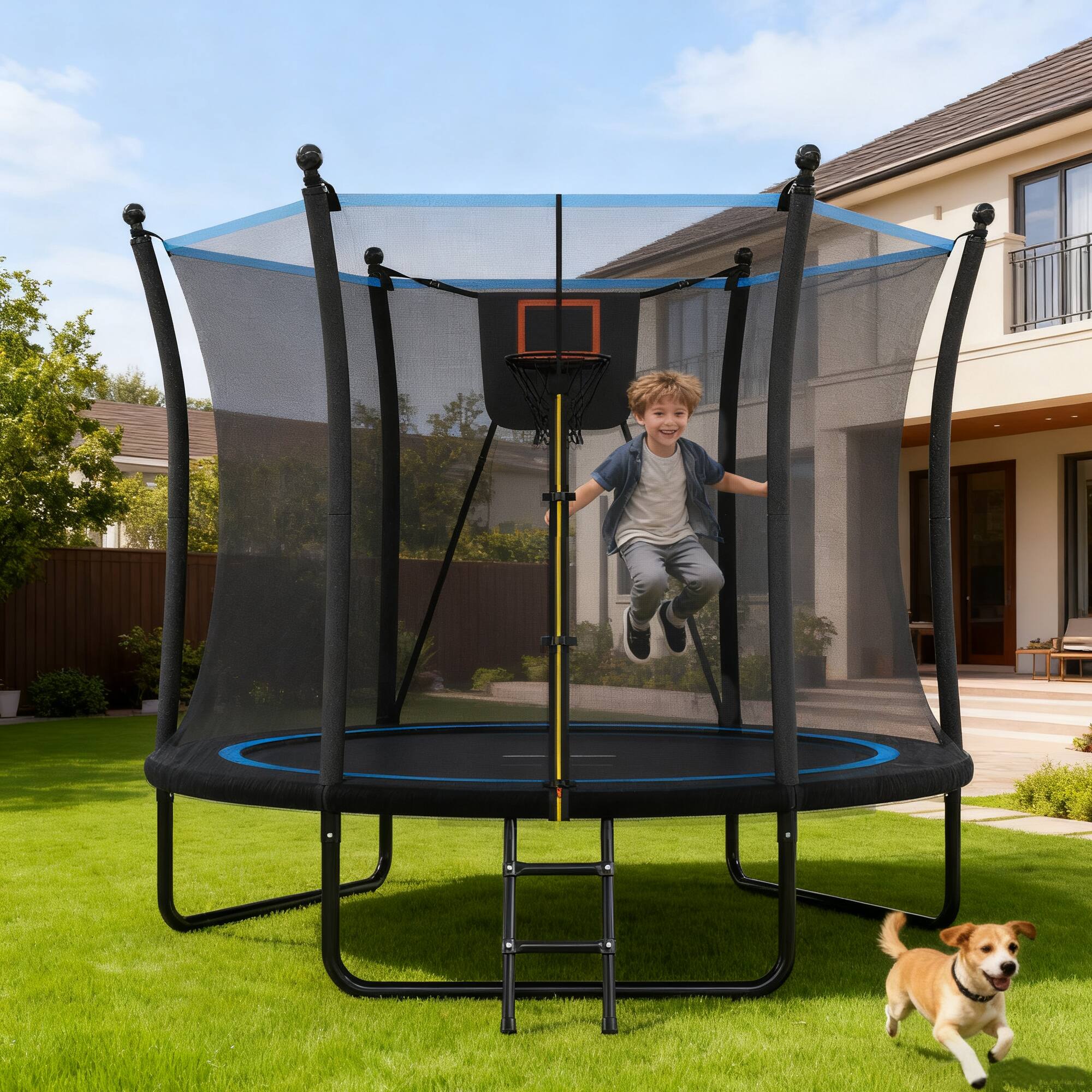 Front. LOVMOR - Lovmor 8 FT Trampoline with Safety Enclosure Recreational Trampoline for Kids.