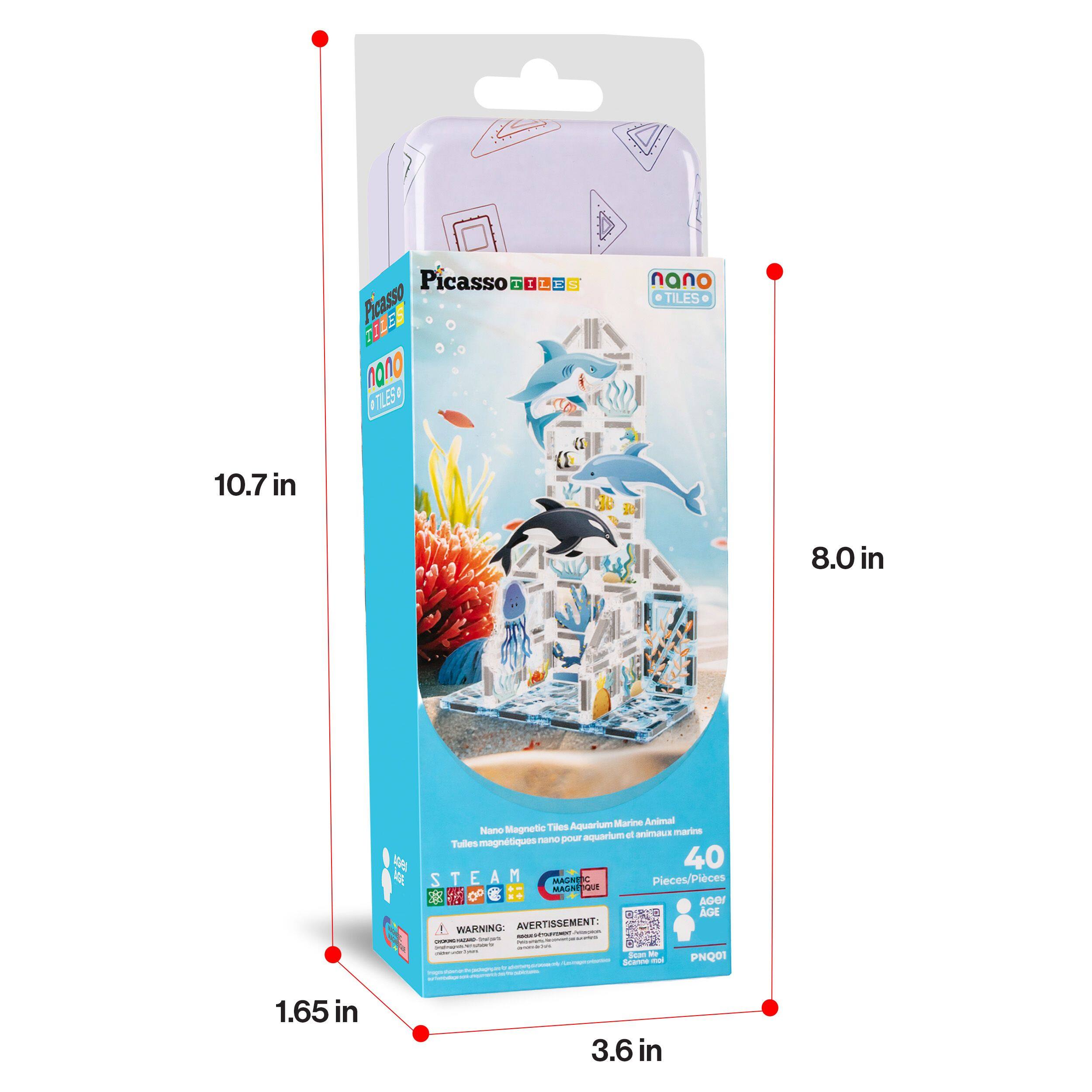 Picasso Nano Tiles  
10.7 in x 8.0 in x 1.65 in x 3.6 in  
Nano Magnetic Tiles  
40 Pieces  
For Marine Aquarium  
Age: 3+  
Warning: Choking Hazard  
PNQ01