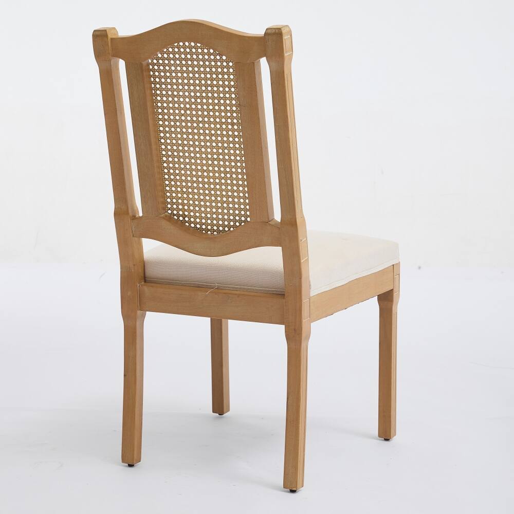Alt View 2. Loheer - Loheer Solid Wood Rattan Back Dining Chair Set of 2 Beige Linen - Beige.