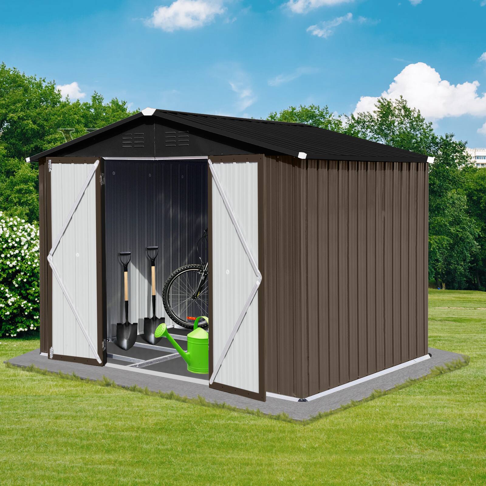 Back. Mondawe - 8ftx6ft Outdoor Storage Sheds with Lockable Door - Brown.