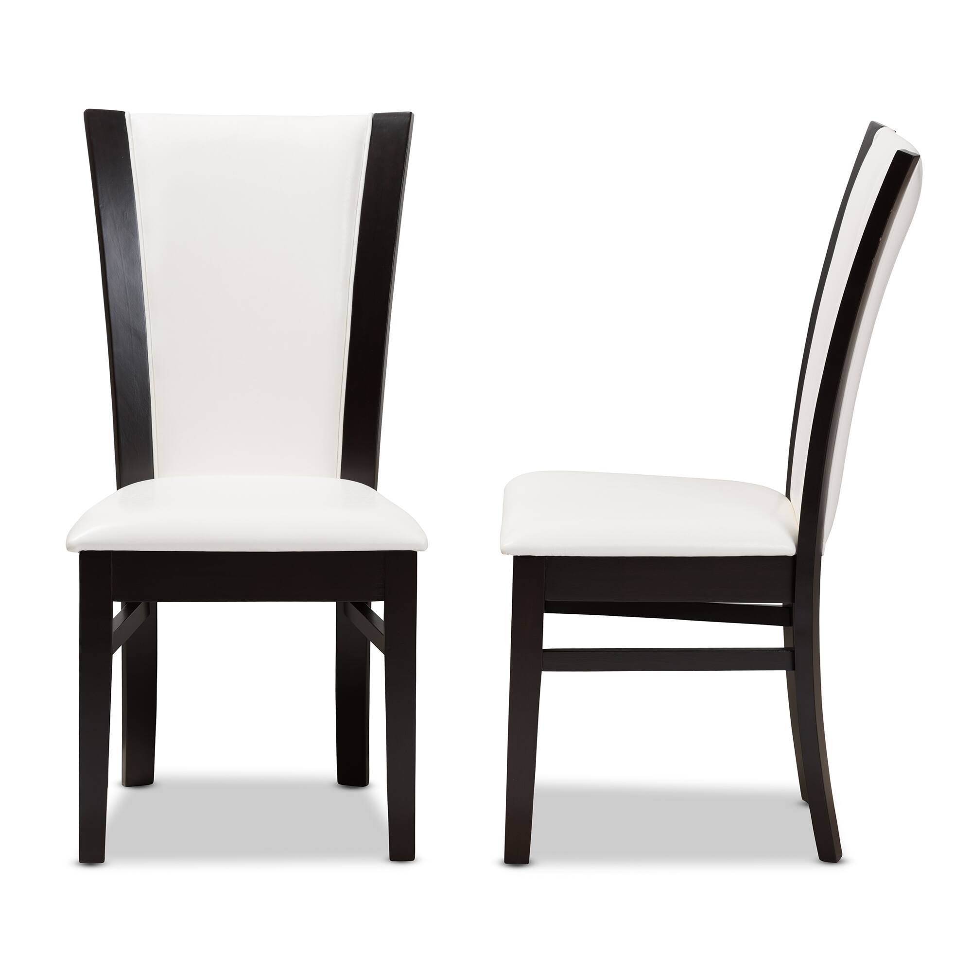 Left. Baxton Studio - Set of 2 Adley Modern and Contemporary Finished Faux Leather Dining Chairs - White/Dark Brown.