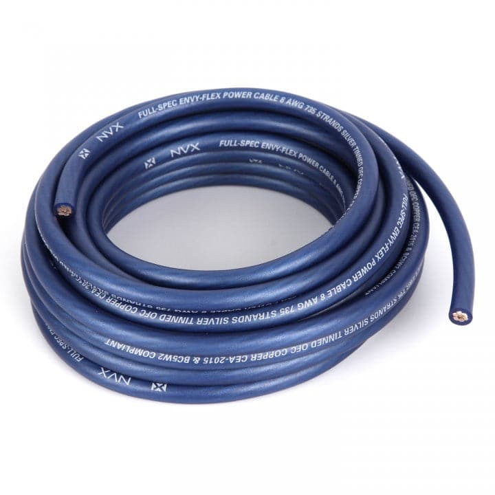 NVX - XW8BL20 100% TINNED OFC 8 Gauge Power and Ground True AWG Wire (Blue)