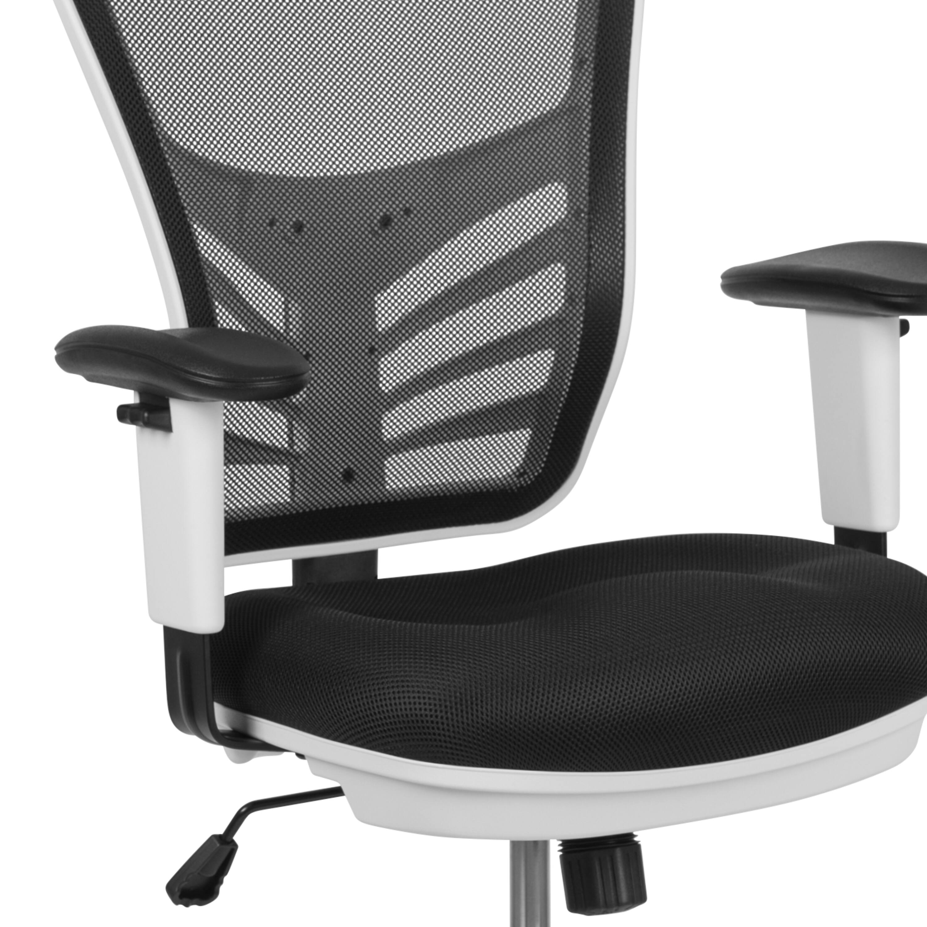 Alt View 10. Emma + Oliver - Mid-Back Mesh Adjustable Ergonomic Drafting Chair, Task Chair - Black Mesh/White Frame.