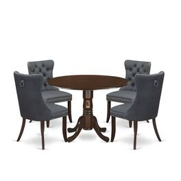 East West Furniture - 5 Piece Dining Set Consists of a Round Kitchen Table with Dropleaf - Mahogany