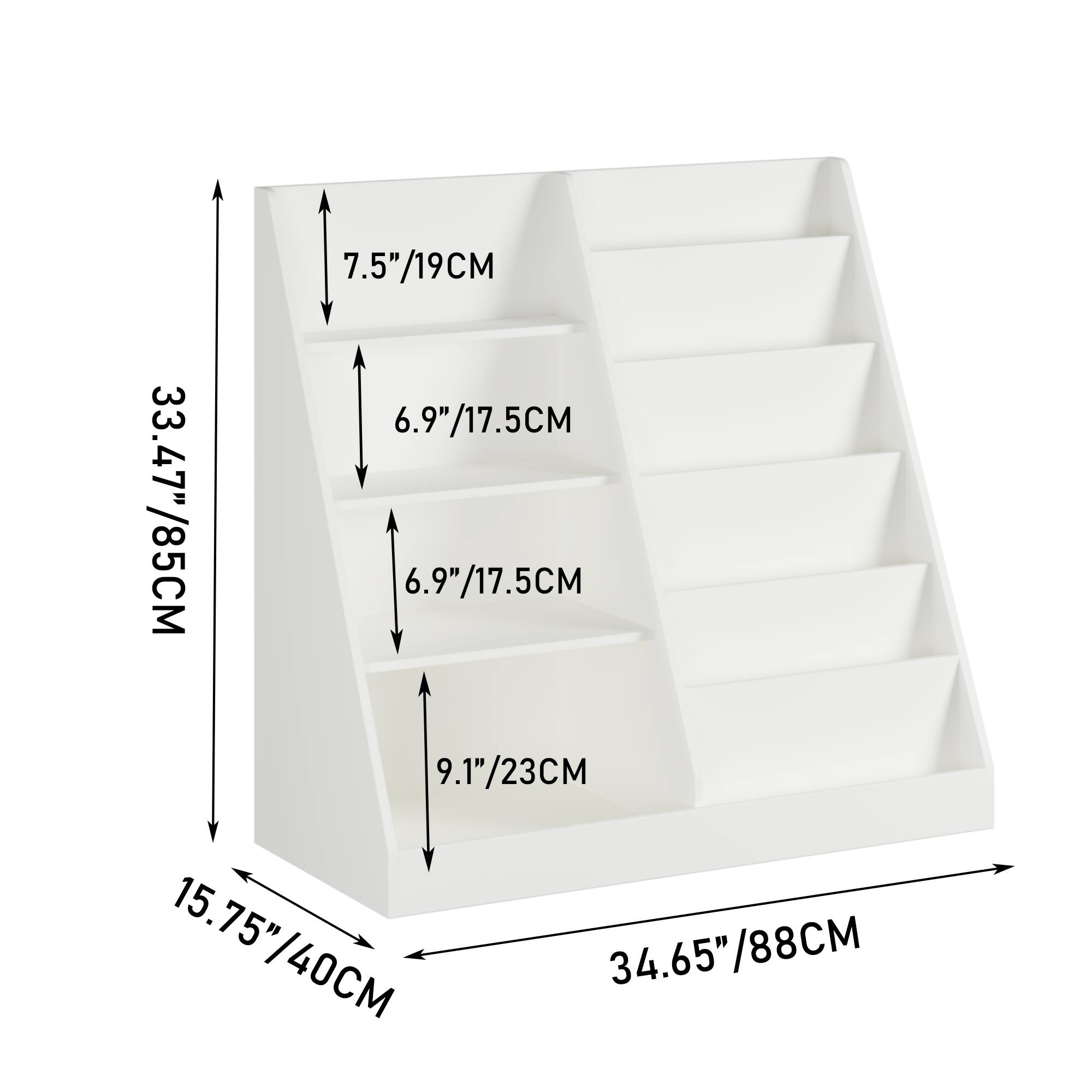 33.47"/85CM  
7.5"/19CM  
6.9"/17.5CM  
6.9"/17.5CM  
9.1"/23CM  
15.75"/40CM  
34.65"/88CM
