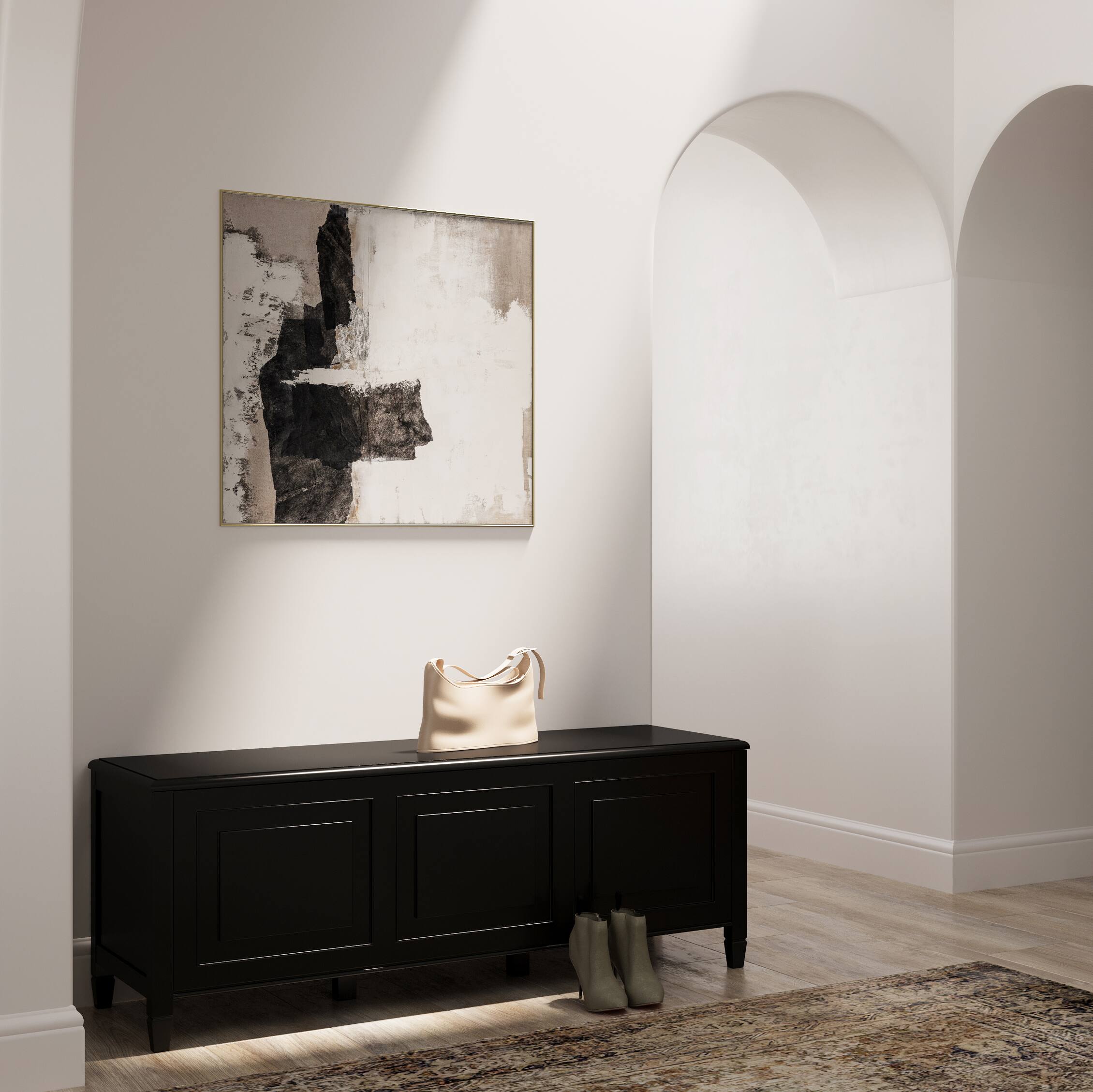 Angle. Simpli Home - Connaught 51 inch Wide Solid Wood Traditional Storage Bench Trunk in Black - Black.