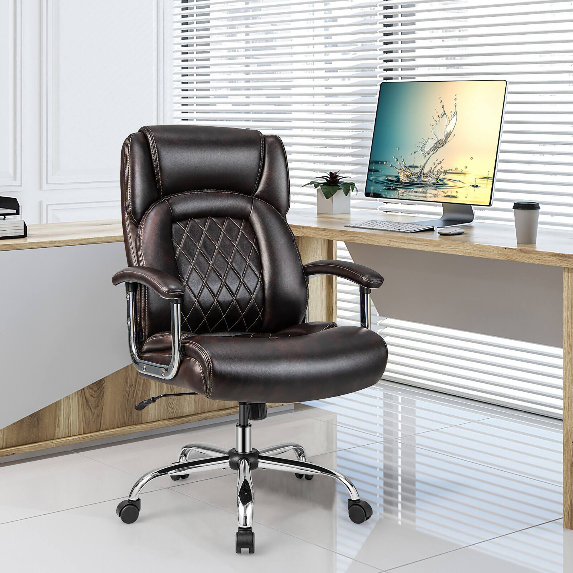 Alt View 2. Gymax - Gymax 500LBS High Back Big & Tall Office Chair Adjustable Leather Task Chair Brown - Brown.