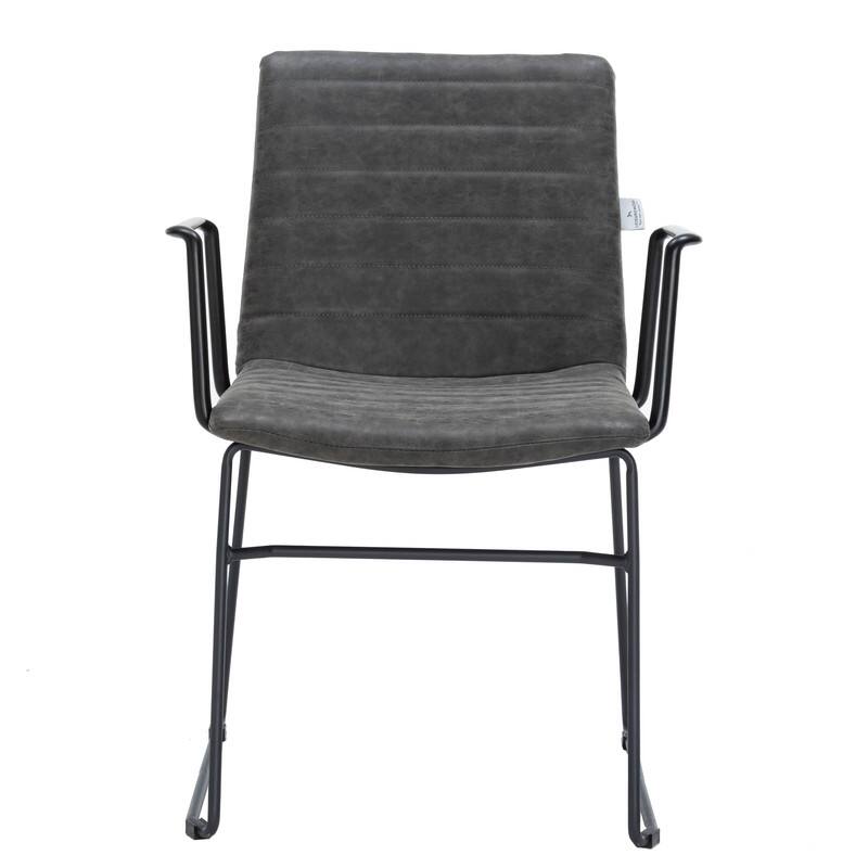Alt View 2. LeisureMod - Zylar Office ArmChair with PU Leather, Foam Cushion, Stainless Steel Base & Ergonomic Support - Charcoal.