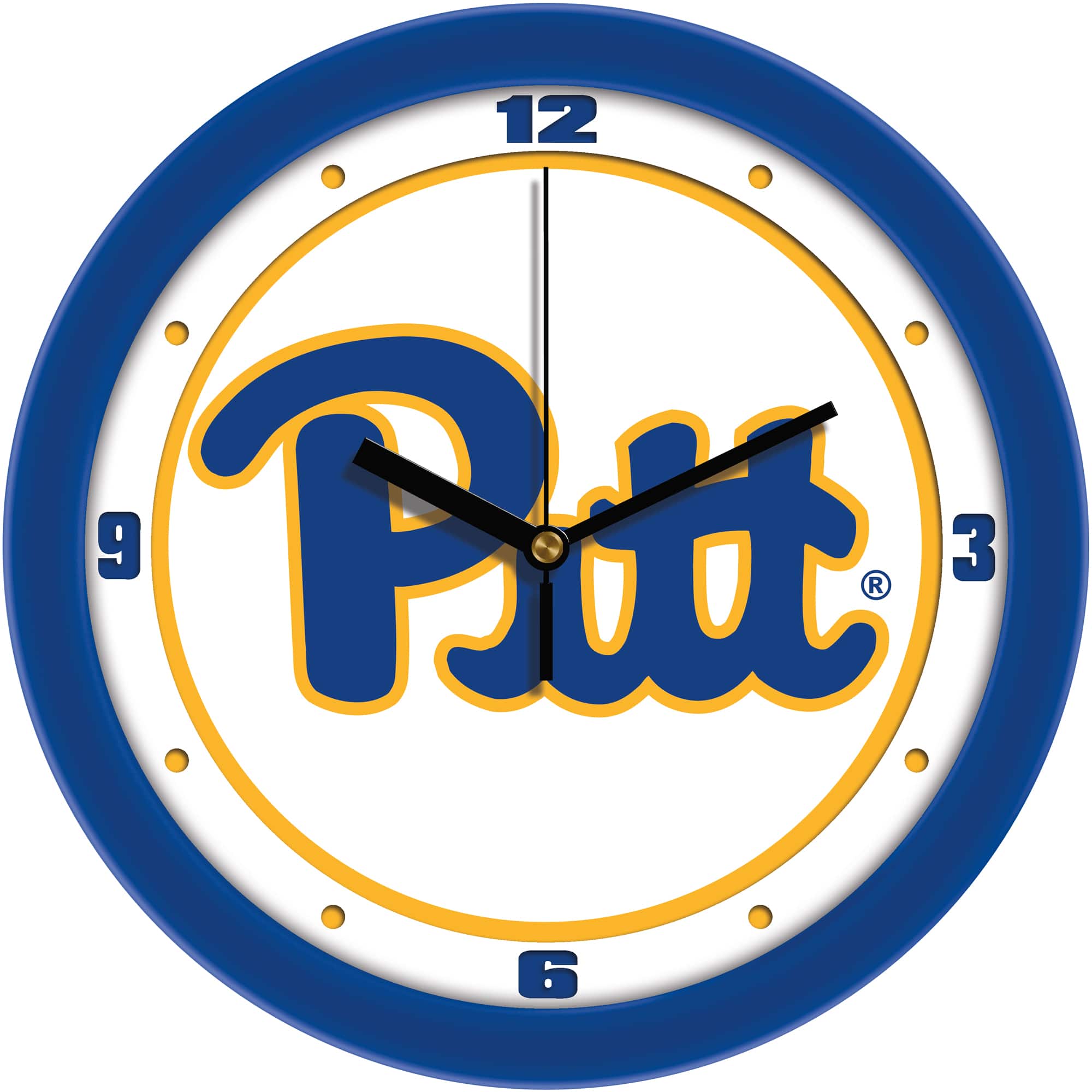MpDirect - Pitt Panthers 11.5'' Suntime Premium Glass Face Traditional Logo Wall Clock - Multicolor
