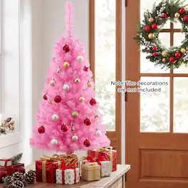 Gymax - 3 FT Artificial Christmas Tree Small Mini Tabletop Xmas Tree - Pink