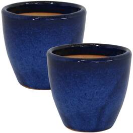 Sunnydaze - 8 in Resort Glazed Ceramic Planter - Set of 2 - Imperial Blue
