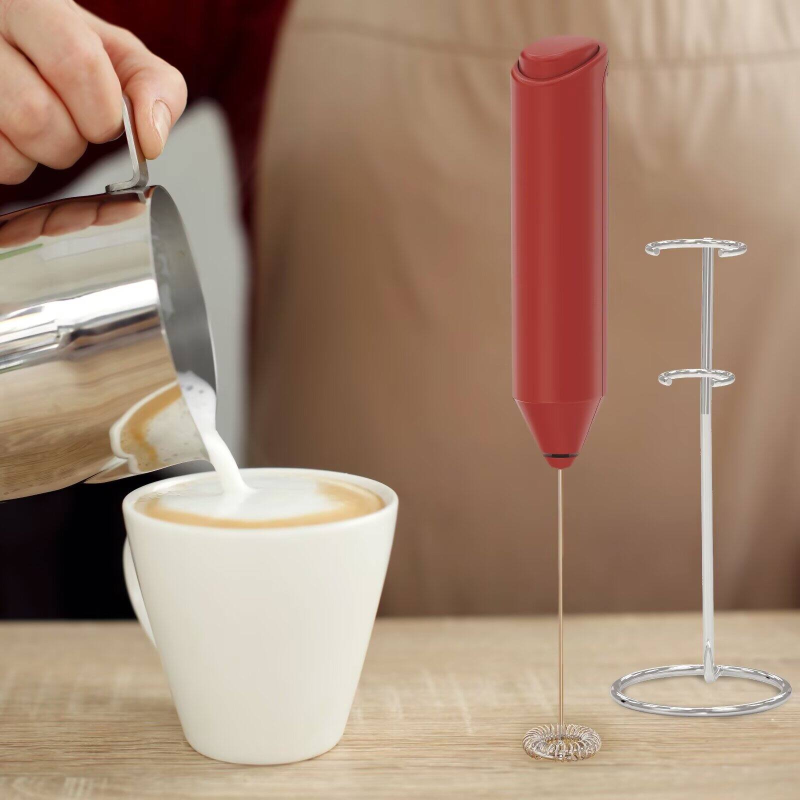 Back. Tooloton - Handheld Milk Frother, Mini Foam Maker for Coffee, Matcha and Hot Chocolate, Stand Included, Red - Red.