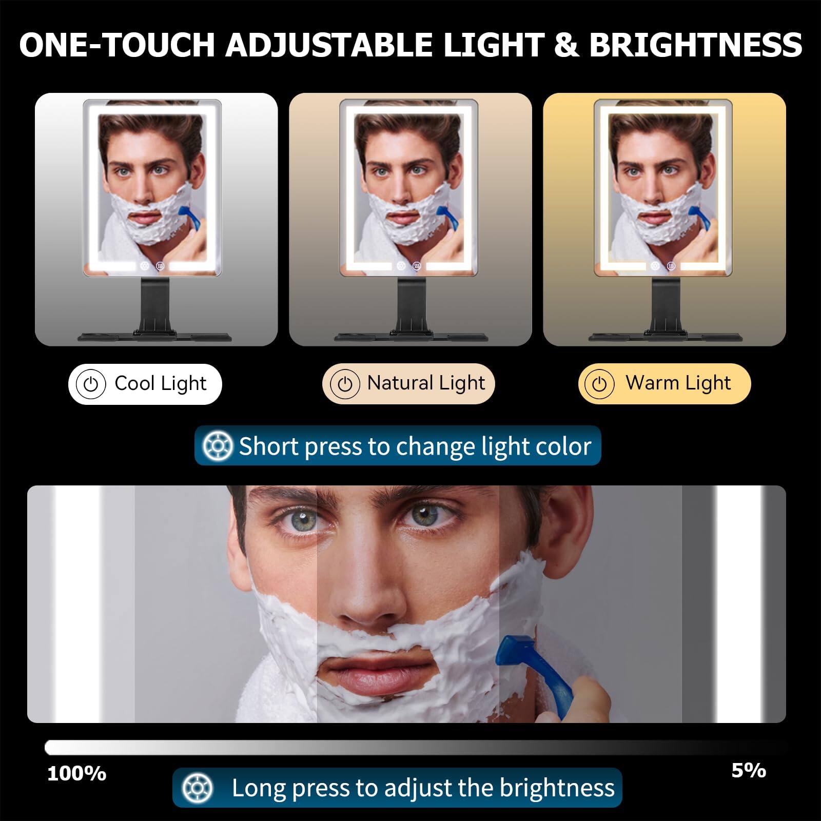 ONE-TOUCH ADJUSTABLE LIGHT & BRIGHTNESS

- Cool Light
- Natural Light
- Warm Light

Short press to change light color

Long press to adjust the brightness