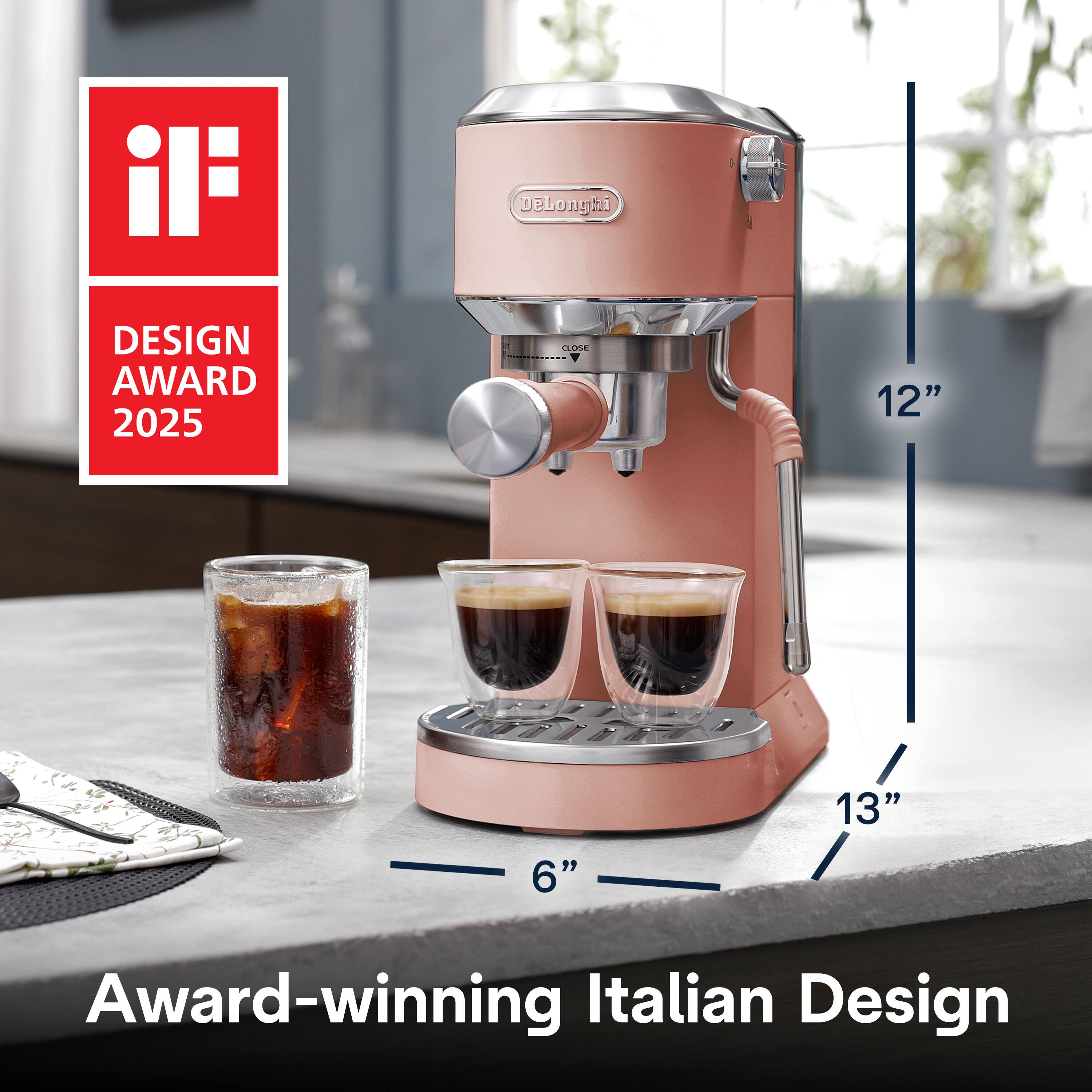DeLonghi DESIGN AWARD 2025 CLOSE 12" 6" 13" Award-winning Italian Design