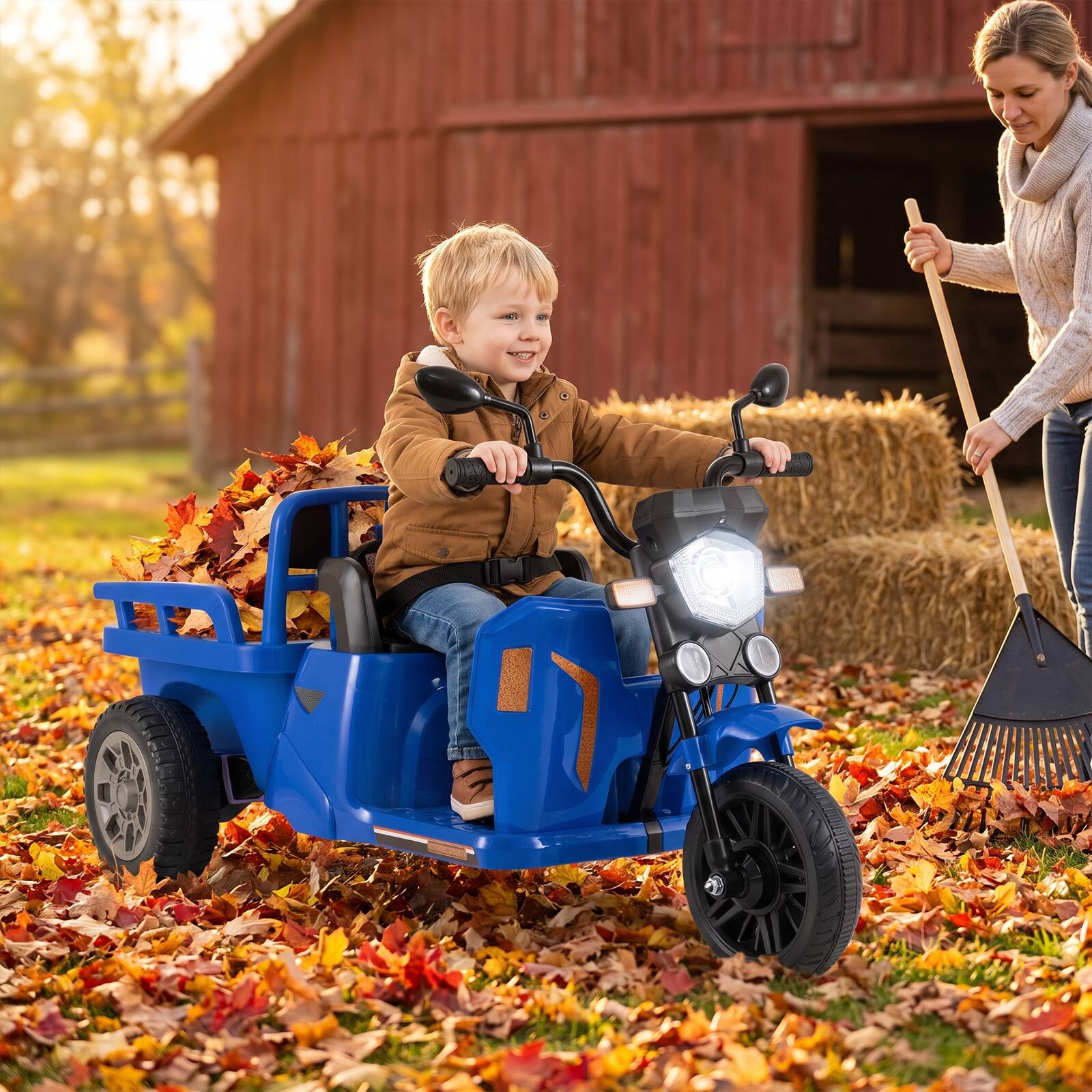 Alt View 1. Costway - Costway 12V Kids Motorcycle with 3 Wheels, Trailer, Shovel, 2 x 75W Motors, 2 Speed Levels - Blue.