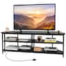 Costway - Corner TV Stand for TVs up to 65" TV Console Table with AC Outlets&USB A Ports - Black
