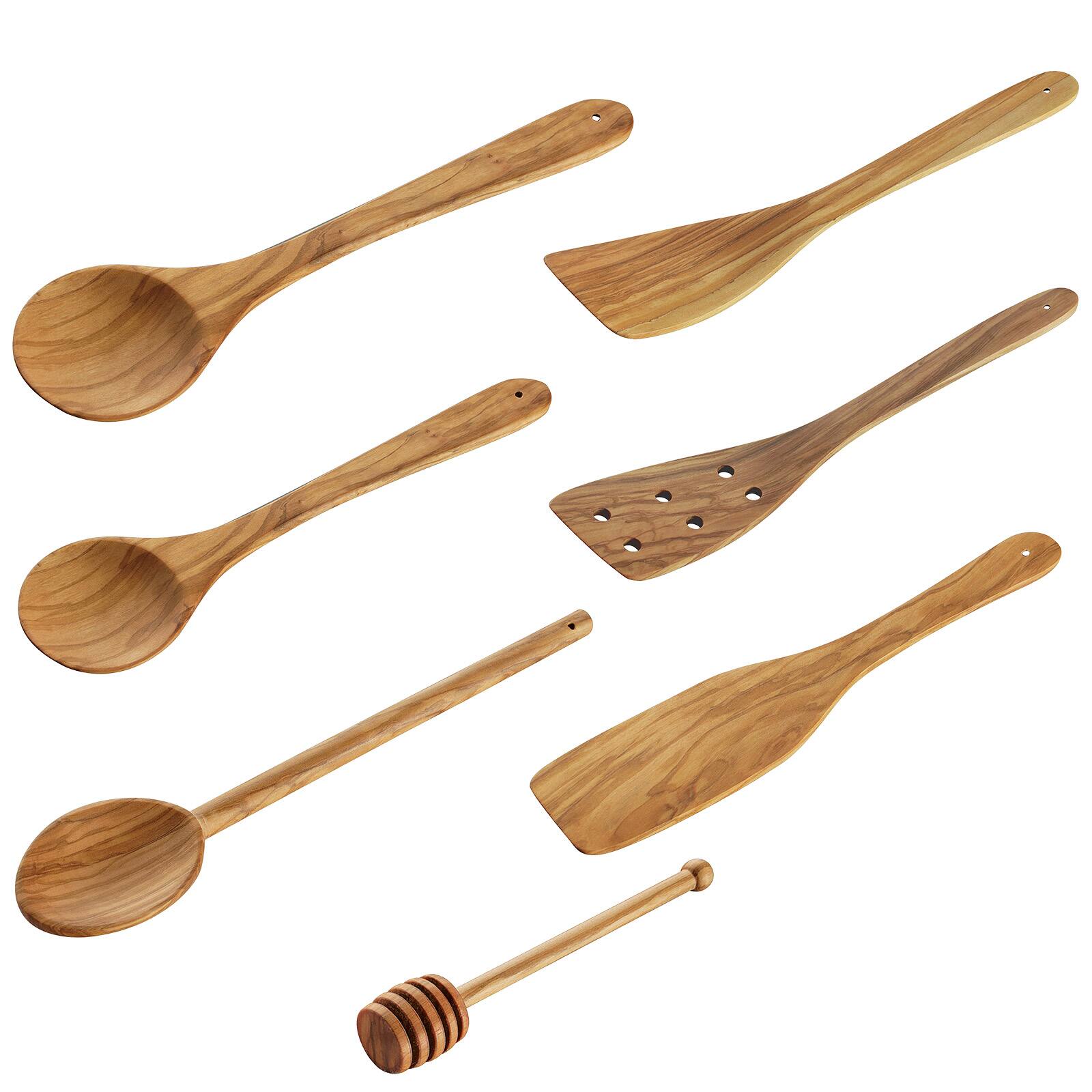 Front. Cilio - Toscana Olivewood 7 Piece Utensil Set - Brown.