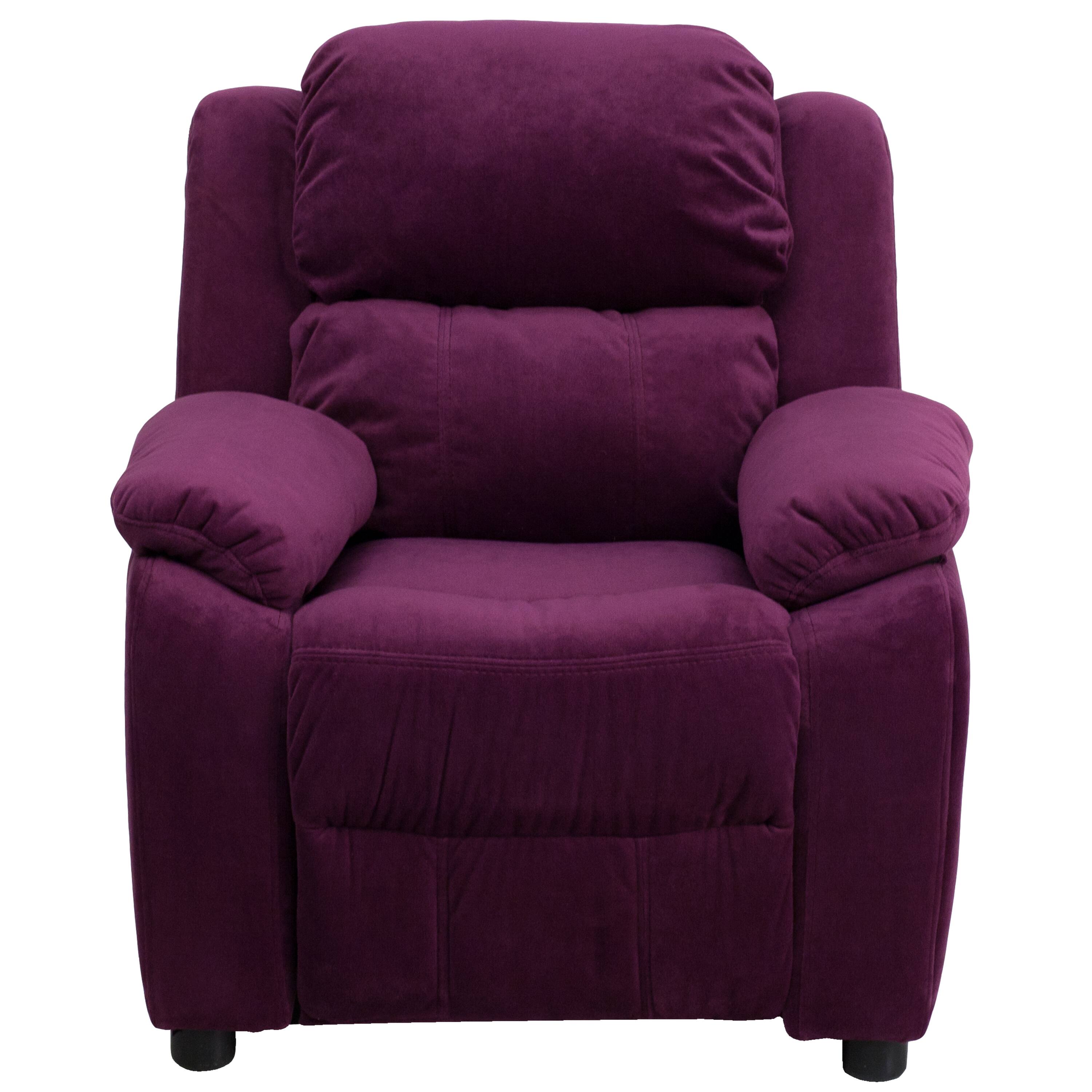 Alt View 8. Emma + Oliver - Deluxe Padded Contemporary Kids Recliner with Storage Arms - Purple Microfiber.