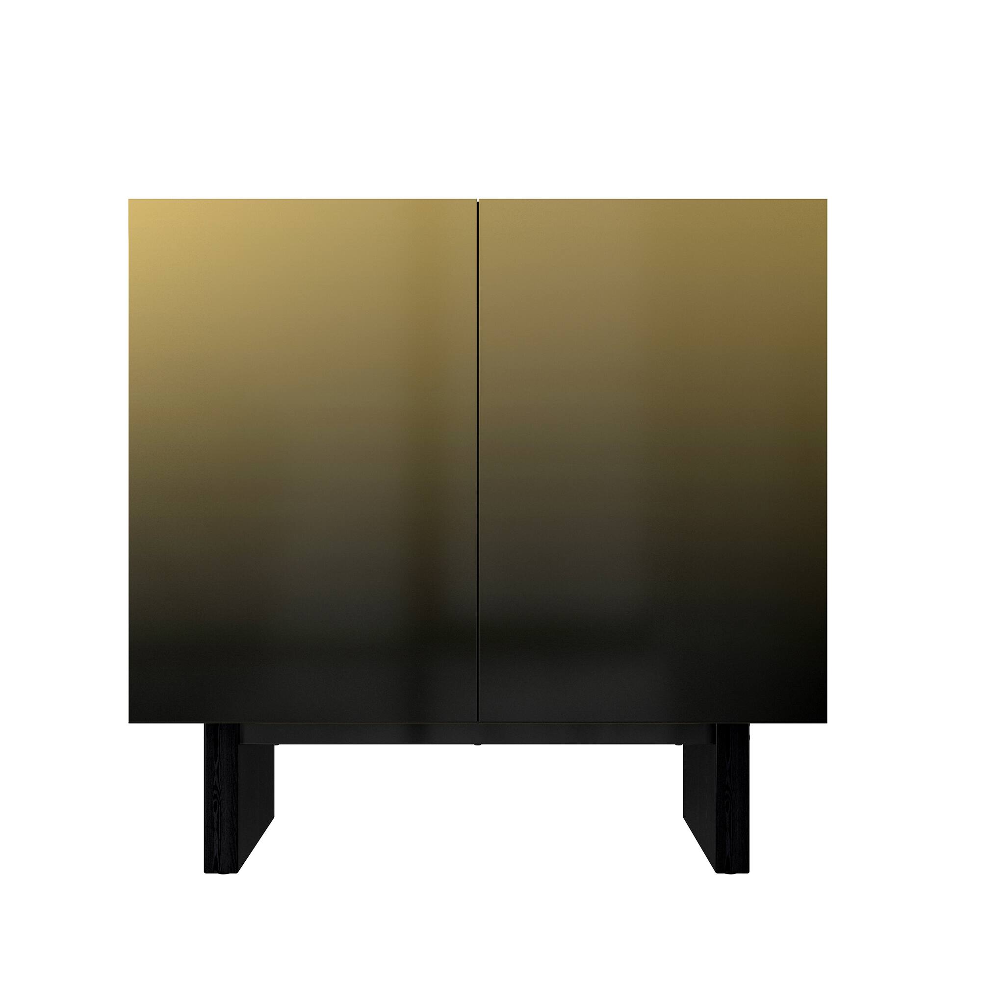 Front. TinyHomie - Modern Matte Black 2 Door Accent Cabinet Gold Wire Mesh Push to Open - Black.