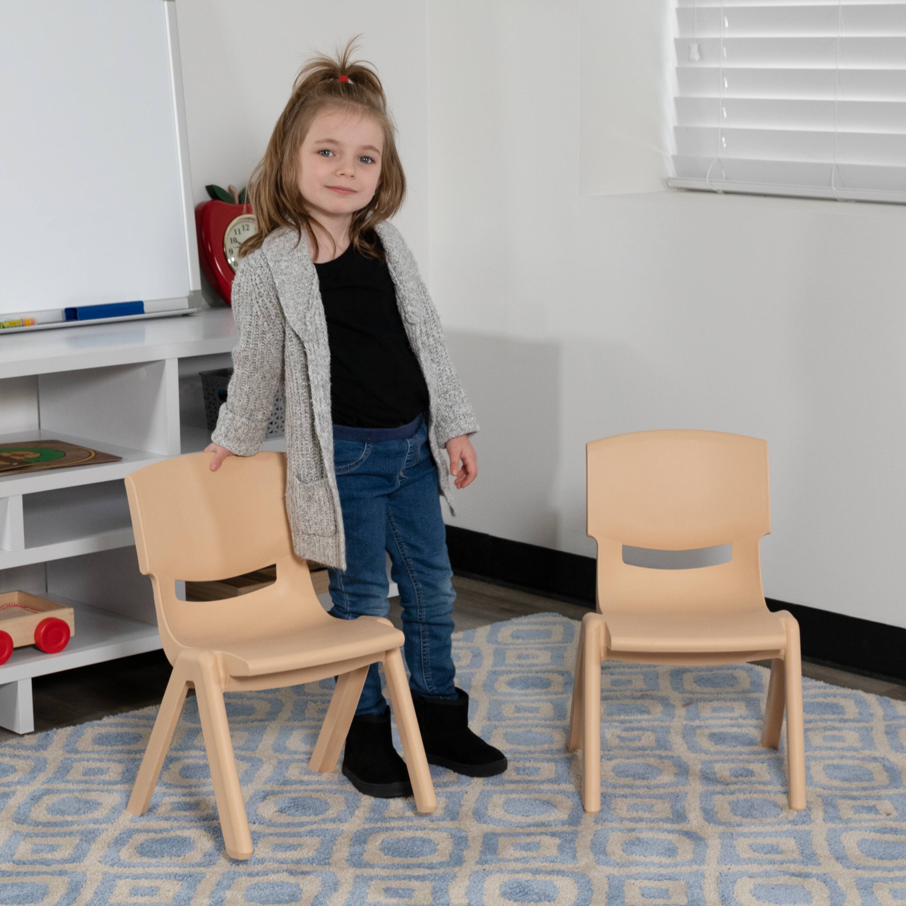Alt View 5. Emma + Oliver - 2 Pack Plastic Stackable School Chair with 10.5"H Seat, Preschool Chair - Natural.