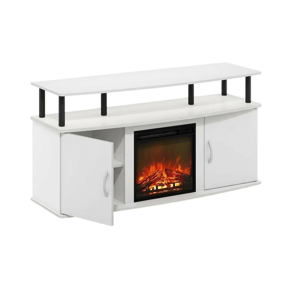 Alt View 4. FurniFact - White Fireplace TV Stand for Up to 55 Inch TVs with Open Shelf Storage - Plain White/Black.