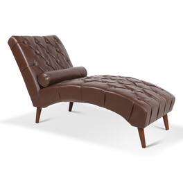 Boyel Living - Mid-Century Modern Faux Leather Tufted Chaise Lounge with Pillow - Brown and Walnut