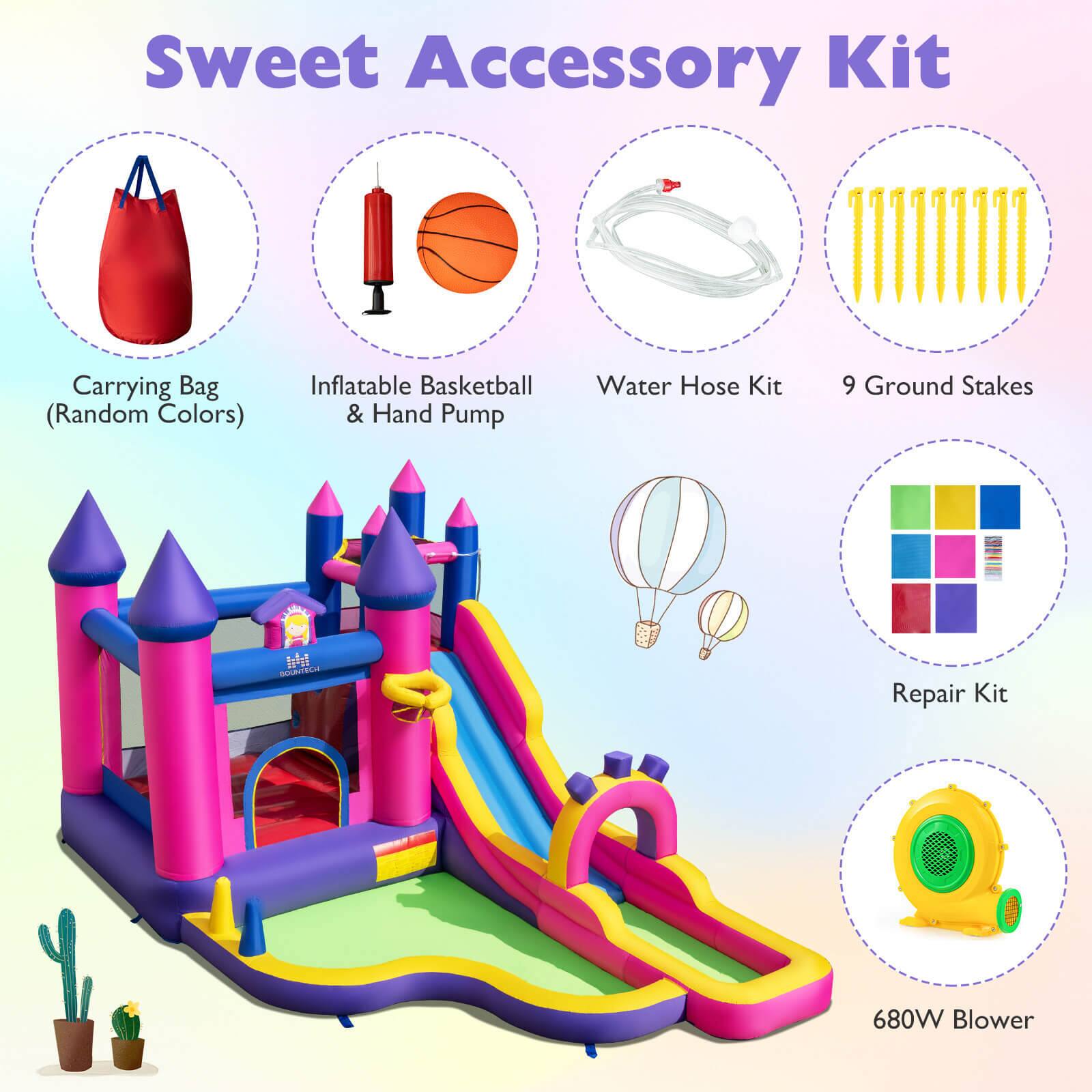 Sweet Accessory Kit  
- Carrying Bag (Random Colors)  
- Inflatable Basketball & Hand Pump  
- Water Hose Kit  
- 9 Ground Stakes  
- Repair Kit  
- 680W Blower