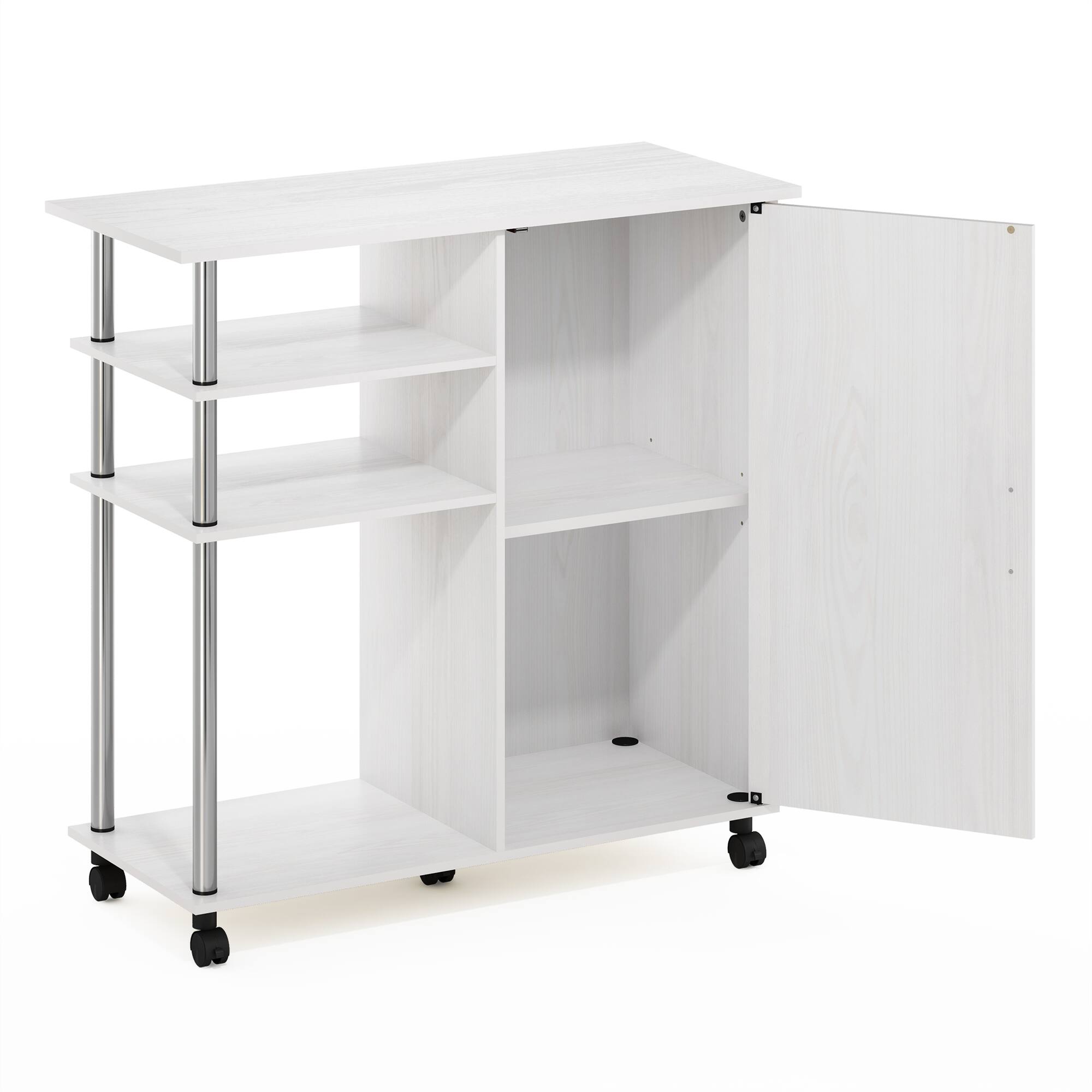 Alt View 3. Furinno - Helena 4-Tier Utility Kitchen Island and Storage Cart on wheels with Stainless Steel Tubes - White Oak/Stainless Steel.