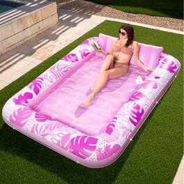 Joyfy - 85" x 57" Inflatable Tanning Pool Suntan Lounge Lounger Float for Adults Extra Large Suntan Tub (Pink Tropical)
